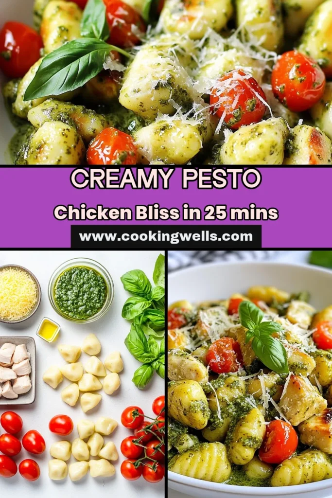 Indulge in this creamy pesto chicken gnocchi, a delightful one pan gnocchi recipe that's perfect for busy weeknights. This easy chicken gnocchi recipe combines tender chicken, fresh gnocchi, and homemade pesto for a quick dinner that everyone will love. With just a few ingredients, you'll enjoy a flavorful meal in no time! Pin for later and impress your family tonight! #CreamyPestoChickenGnocchi #EasyDinner #OnePanGnocchi #QuickRecipes