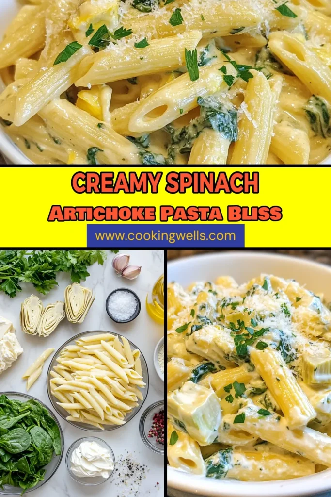 Indulge in this creamy spinach artichoke pasta that delivers a deliciously easy spinach artichoke recipe your whole family will love. Made with penne pasta, fresh spinach, and artichoke hearts, this creamy pasta dish is perfect for busy weeknights. Discover how simple it is to create vegetarian pasta recipes that impress. Try it today and save for later! #PastaRecipes #Vegetarian #SpinachArtichoke #CreamyPasta