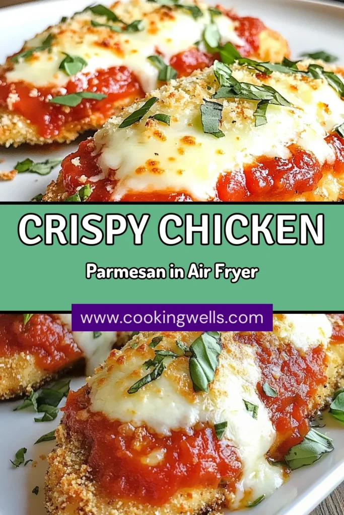 Indulge in this deliciously crispy Air Fryer Chicken Parmesan, a healthy chicken parmesan recipe that's perfect for a quick chicken dinner. Enjoy the low-calorie chicken parmesan version that keeps flavor high while calories stay low! With simple ingredients and easy steps, you can serve this delightful dish in just 30 minutes. Click to save this flavorful recipe for a guilt-free treat! #AirFryerRecipes #HealthyEating #ChickenDinner #QuickRecipes