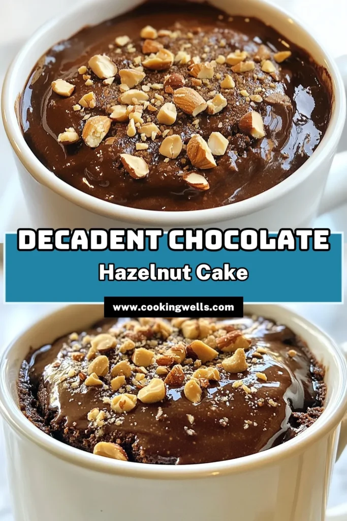 Indulge in a delightful Chocolate Hazelnut Mug Cake that’s super quick and easy! This single serving mug cake is made in minutes and cooked right in the microwave, perfect for satisfying those sweet cravings. With the rich flavors of cocoa and hazelnut spread, you'll love this simple mug cake recipe for a fast, delicious dessert. Try this quick dessert recipe today and treat yourself! #MugCake #QuickDesserts #ChocolateHazelnut #MicrowaveCake