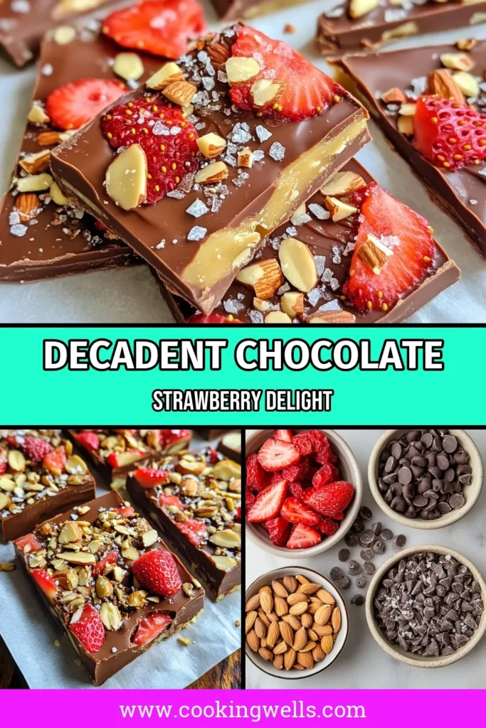 Indulge in this irresistible chocolate covered strawberry bark! This easy chocolate bark recipe combines dark and milk chocolate with crunchy freeze-dried strawberries for a delicious, no-bake chocolate snack. Perfect for homemade chocolate treats or gifting, this recipe is a hit at any occasion. Get creative and make it yours! Save this recipe for later and enjoy a sweet bite! #ChocolateCoveredStrawberryBark #EasyChocolateBarkRecipe #NoBakeSnacks #HomemadeTreats