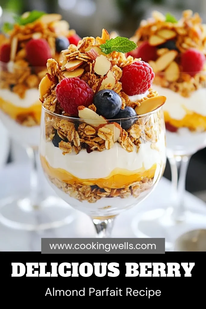 Indulge in this easy Berry Almond Yogurt Parfait, the perfect Greek yogurt recipe for a healthy breakfast parfait or a delightful almond berry dessert! Create delicious granola yogurt layers with fresh mixed berries, creamy Greek yogurt, and crunchy sliced almonds. This vibrant treat is not only nutritious but also visually stunning. Try this delightful recipe and elevate your breakfast game! Save this post for later! #HealthyBreakfast #BerryYogurtParfait #GreekYogurtRecipe #AlmondDessert