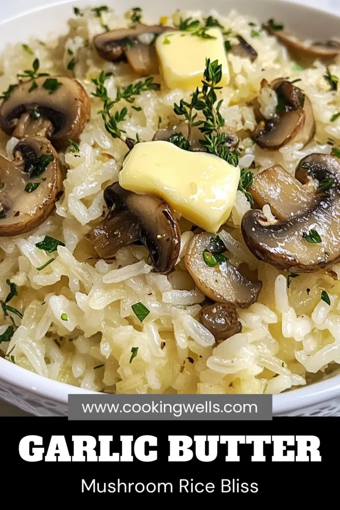 Discover the delightful flavors of Garlic Butter Mushroom Rice, a perfect garlic rice side dish for any meal! This easy mushroom rice recipe features fragrant jasmine rice cooked in savory vegetable broth, enhancing every bite. Elevate your dining experience with this creamy, buttery dish that you can whip up in just 30 minutes. Save this recipe and impress your family tonight! #GarlicButterMushroomRice #EasyMushroomRice #JasmineRiceRecipes #GarlicRiceSideDish