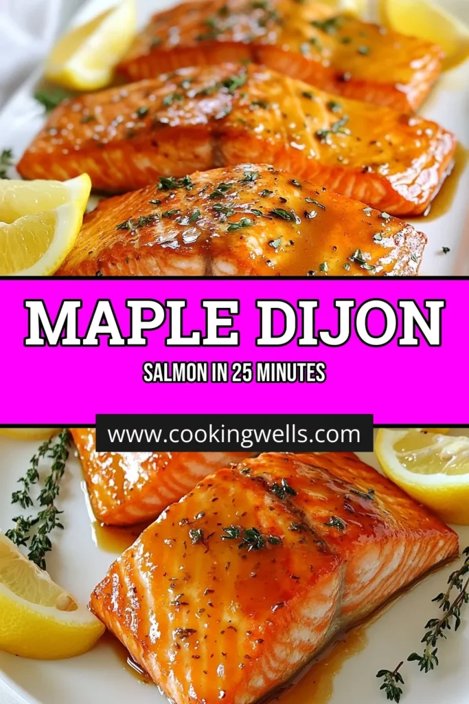 Discover a delicious Maple Dijon salmon recipe that's perfect for an easy salmon dinner! This baked salmon with maple glaze combines sweet maple syrup and tangy Dijon mustard for a healthy, flavorful dish. Ready in just 25 minutes, these maple syrup salmon fillets are not only quick to prepare but also a hit at any dinner table. Save this recipe for your next mealtime inspiration! #EasyDinner #HealthyRecipes #SalmonRecipe #MapleDijonSalmon