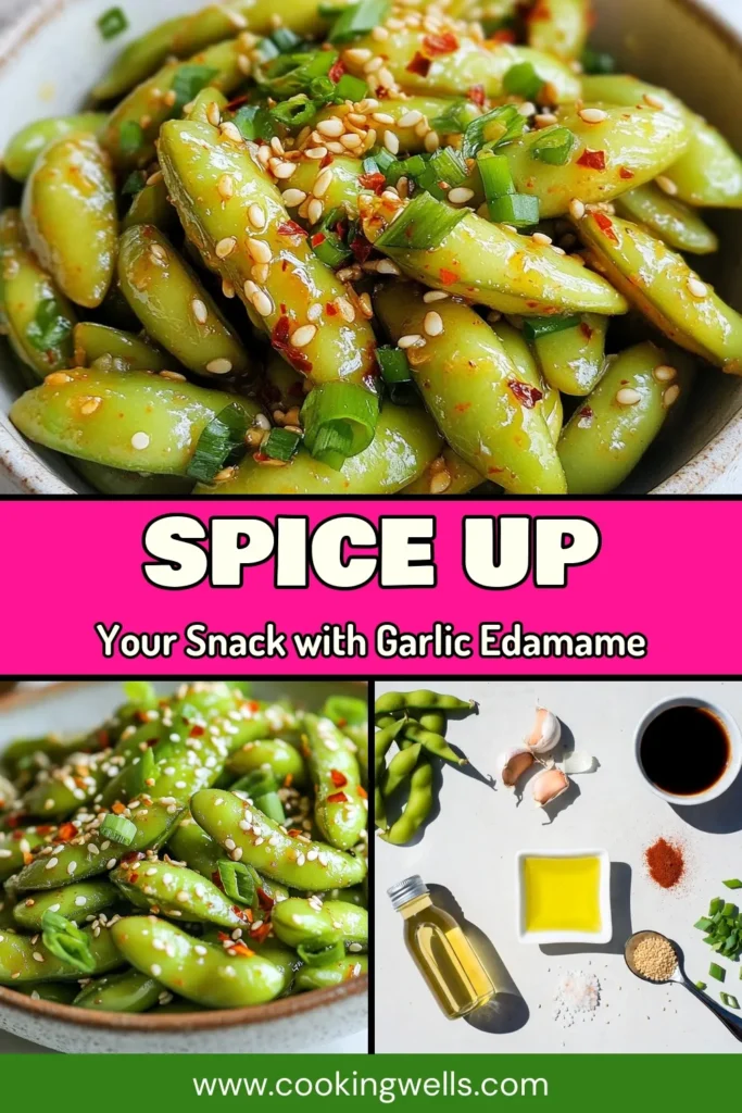 Looking for a delicious snack? Try this spicy garlic edamame recipe! This easy edamame appetizer is perfect for gatherings or a healthy edamame snack at home. Learn how to cook edamame with simple ingredients like garlic, sesame oil, and soy sauce. Enjoy this vegan edamame dish that's bursting with flavor. Save this recipe for a tasty and nutritious treat! #SpicyGarlicEdamame #HealthySnack #VeganRecipes #Appetizers