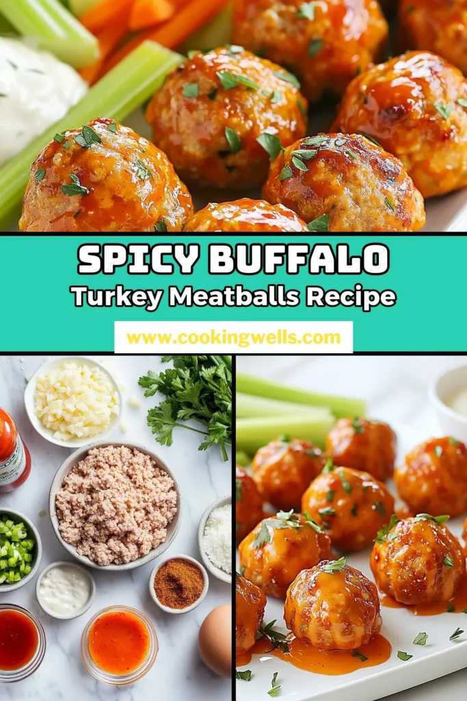 Try these delicious Buffalo Turkey Meatballs for a healthy twist on a classic favorite! This easy turkey meatball recipe combines ground turkey with ranch dressing, hot sauce, and spices to create flavorful buffalo ranch meatballs baked to perfection. Perfect as a snack or main dish, these baked turkey meatballs are sure to impress! Save and share this healthy recipe today! #BuffaloTurkeyMeatballs #HealthyTurkeyMeatballRecipe #EasyBuffaloMeatballs #BuffaloRanchMeatballs