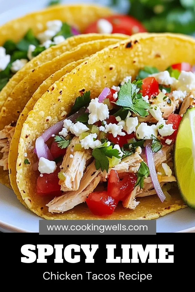Looking for a deliciously spicy chicken tacos recipe? Try these Jalapeño Lime Chicken Tacos that are not only easy to make but also packed with flavor! Marinated chicken tacos are grilled to perfection and served in warm corn tortilla tacos, topped with fresh veggies and crumbled feta. Perfect for a weeknight dinner or a fun gathering! Save this recipe now and whip up these tasty tacos for your next meal! #JalapenoTacos #EasyTacoRecipe #SpicyChickenTacos #TacoNight