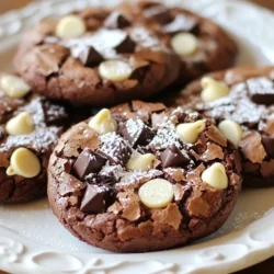 To make the perfect triple chocolate brownie cookies, you need a few key ingredients. Each one plays a role in creating that rich, decadent flavor. Here’s what you will need: - 1 cup unsalted butter, melted - 1 cup brown sugar - 1/2 cup granulated sugar - 2 large eggs - 2 teaspoons vanilla extract - 1 cup all-purpose flour - 1/2 cup cocoa powder - 1/2 teaspoon baking powder - 1/4 teaspoon salt - 1 cup semisweet chocolate chips - 1/2 cup white chocolate chips - 1/2 cup dark chocolate chunks Each ingredient adds its own magic to the cookies. The unsalted butter gives a rich base, while brown sugar adds moisture and depth. Granulated sugar helps balance sweetness. Eggs bind everything together and add structure. Vanilla extract enhances the overall flavor, making it more complex. All-purpose flour provides the right texture, while cocoa powder intensifies the chocolate taste. Baking powder helps the cookies rise, and salt balances the sweetness. The real stars are the chocolate chips and chunks. Semisweet chips offer a classic chocolate flavor. White chocolate adds creaminess, and dark chocolate chunks give a bold bite. Together, they create an unforgettable treat. {{ingredient_image_1}} First, you need to preheat your oven to 350°F (175°C). This step is vital for even baking. While the oven warms, grab two baking sheets. Line them with parchment paper to keep the cookies from sticking. This makes cleanup a breeze. In a large mixing bowl, combine 1 cup of melted unsalted butter with 1 cup of brown sugar and 1/2 cup of granulated sugar. Whisk them together until smooth. This mixture should look creamy and glossy. Next, add 2 large eggs, one at a time. After each egg, whisk well. This helps to incorporate air for a nice texture. Finally, stir in 2 teaspoons of vanilla extract for flavor. In a separate bowl, sift together 1 cup of all-purpose flour, 1/2 cup of cocoa powder, 1/2 teaspoon of baking powder, and 1/4 teaspoon of salt. Sifting removes lumps and helps mix the ingredients evenly. Gradually add this dry mixture to the wet mixture. Stir gently until just combined. Avoid over-mixing to keep your cookies soft. Now, it's time to fold in the chocolate! Add 1 cup of semisweet chocolate chips, 1/2 cup of white chocolate chips, and 1/2 cup of dark chocolate chunks. Use a spatula to gently mix them into the dough. Then, using a tablespoon or cookie scoop, drop balls of dough onto your prepared baking sheets. Make sure to leave space between each cookie for spreading. Bake them in your preheated oven for 10 to 12 minutes. The edges should set while the centers remain slightly underbaked. Once baked, let the cookies cool on the baking sheets for about 5 minutes. This helps them firm up a bit. After that, transfer them to a wire rack to cool completely. This cooling step is important, as it enhances the texture and taste. Enjoy these rich and decadent treats! To bake the best triple chocolate brownie cookies, follow these tips: - Use room temperature ingredients: This helps the butter and sugars blend well. - Do not overmix the dough: Stir until just combined to keep cookies soft. - Chill the dough: Let it rest in the fridge for 30 minutes. This step prevents spreading. - Space the cookies: Leave about two inches between each dough ball. They will spread while baking. - Use an oven thermometer: Ovens can be off by a few degrees. This ensures even baking. Here are common pitfalls to steer clear of: - Skipping the baking powder: It helps the cookies rise and stay soft. - Overbaking: Remove cookies when the edges are set but the center looks soft. - Not measuring ingredients accurately: Use measuring cups and spoons for best results. - Using cold butter: This can affect the texture. Melted butter is key for the right mix. - Ignoring the cooling time: Let cookies cool on the sheet before transferring them. For that perfect chewy texture, keep these points in mind: - Use a mix of chocolates: Semisweet, white, and dark chocolate create great flavor and texture. - Do not skip the cocoa powder: This adds depth to the chocolate flavor. - Underbake slightly: They will firm up as they cool, making them fudgy inside. - Store properly: Keep cookies in an airtight container to retain moisture. - Try adding a touch of sea salt: A sprinkle on top enhances the chocolate taste. By following these tips and avoiding mistakes, you will create delicious, rich, and decadent triple chocolate brownie cookies. Enjoy your baking adventure! Pro Tips Chill the Dough: For thicker cookies, chill the dough for at least 30 minutes before baking. This helps prevent spreading and results in a chewier texture. Use Quality Chocolate: Invest in high-quality chocolate chips and chunks for a richer flavor. The taste of your cookies will significantly improve with better chocolate. Don’t Overbake: To achieve a soft, fudgy center, avoid overbaking. Remove the cookies when the edges are set but the center still appears slightly underbaked. Experiment with Mix-ins: Feel free to customize your cookies by adding nuts, dried fruits, or even a pinch of sea salt on top before baking for added flavor and texture. {{image_2}} You can enjoy these cookies without gluten. Use a gluten-free flour blend instead of all-purpose flour. Brands like Bob's Red Mill or King Arthur Flour work well. Make sure it has a good binding agent, like xanthan gum, to help the cookies hold together. To make these cookies vegan, swap eggs for flax eggs. Mix one tablespoon of flaxseed meal with three tablespoons of water. Let it sit until it thickens. Replace butter with coconut oil or a vegan butter substitute. Use dairy-free chocolate chips for a rich flavor. Feel free to get creative with your cookies! You can add nuts like walnuts or pecans for crunch. Dried fruits like cherries or cranberries can add a nice twist. Try adding a pinch of sea salt on top for a sweet-salty mix. A splash of espresso powder can enhance the chocolate flavor too! To keep your triple chocolate brownie cookies fresh, place them in an airtight container. Layer parchment paper between the cookies if you stack them. This keeps them from sticking together. Store the container at room temperature. They stay good for about one week. If you want to save cookies for later, freezing works great. Place the cookies in a single layer on a baking sheet. Freeze them for about one hour. Once firm, transfer them to a freezer-safe bag. Remove as much air as you can. These cookies last for up to three months in the freezer. When you’re ready to enjoy your cookies again, preheat your oven to 350°F (175°C). Place the cookies on a baking sheet and heat for five to eight minutes. This brings back their soft texture. You can also microwave them for about 10 seconds. Enjoy the melty chocolate goodness! To make your cookies chewier, use more brown sugar than granulated sugar. Brown sugar adds moisture. Also, don’t bake them too long. Pull them out when the edges set but the center looks soft. This keeps them chewy and fudgy. Yes, you can mix and match chocolates! Use milk chocolate for a sweeter flavor or dark chocolate for a richer taste. You can even try flavored chocolate, like orange or mint, for a fun twist. Just keep the total chocolate amount the same. You can use coconut oil or vegetable oil as a butter substitute. If you want a dairy-free option, use non-dairy butter. Applesauce can also work, but it may change the cookie's texture. Keep in mind that butter adds a rich flavor. These cookies stay fresh for about one week at room temperature. Store them in an airtight container to keep them soft. You can also freeze them for up to three months. Just thaw them overnight in the fridge when you’re ready to enjoy. Absolutely! You can make the dough and chill it in the fridge. This helps the flavors meld and makes it easier to scoop. Just wrap it tightly in plastic wrap. You can chill the dough for up to three days. When ready, bake and enjoy! We've explored the essential ingredients and steps for perfect Triple Chocolate Brownie Cookies. You can now bake with confidence using the tips and tricks provided. Remember to consider variations to suit your needs, whether gluten-free or vegan. Store your cookies properly for lasting freshness. With these guidelines, you’ll enjoy delicious treats that satisfy your sweet cravings. Happy baking!