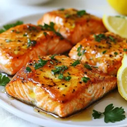 - 4 salmon fillets (skinless) - 3 tablespoons Dijon mustard - 2 tablespoons honey - 2 tablespoons olive oil - 2 garlic cloves, minced - 1 teaspoon fresh thyme leaves (or ½ teaspoon dried thyme) - Salt and pepper to taste - Lemon wedges for serving - Fresh parsley, chopped for garnish The main ingredients for honey mustard salmon are simple but impactful. Salmon is rich in omega-3 fats, making it healthy and delicious. The Dijon mustard gives a nice tang, while the honey adds sweetness. Olive oil keeps the fish moist during cooking. For flavor, minced garlic adds a punch. Thyme brings an earthy note that pairs well with salmon. Don’t forget to season with salt and pepper to enhance all the flavors. When serving, lemon wedges brighten the dish. Fresh parsley adds color and freshness. These small touches make your meal look and taste great. Enjoy! {{ingredient_image_1}} - Preheat your oven to 400°F (200°C). - Line a baking sheet with parchment paper for easy cleanup. - In a small bowl, whisk together: - 3 tablespoons Dijon mustard - 2 tablespoons honey - 2 tablespoons olive oil - 2 minced garlic cloves - 1 teaspoon fresh thyme leaves (or ½ teaspoon dried thyme) - Salt and pepper to taste. Mix until smooth and combined. This glaze gives the salmon a sweet and tangy flavor. - Place the skinless salmon fillets on the baking sheet, skin-side down. - Generously brush the honey mustard glaze over each salmon piece. Make sure every fillet is coated well. - Bake the salmon in the preheated oven for 12-15 minutes. The salmon is done when it flakes easily with a fork. - For a nice finish, broil the salmon for the last 2 minutes. Watch it closely to avoid burning. Let the salmon rest for a minute after baking. Enjoy this meal with lemon wedges and a sprinkle of parsley! When you pick salmon, look for bright color. Fresh salmon should look vibrant, not dull. The flesh should feel firm and spring back when you press it. If you see any browning or dark spots, skip that fillet. For sustainable sourcing, check for labels like "Wild-Caught" or "Certified Sustainable." Local fish markets often have fresh options. Ask the seller about the fish’s origin to make sure it is fresh and eco-friendly. You can adjust the sweetness and tanginess of the glaze. If you like it sweeter, add more honey. For more tang, mix in extra Dijon mustard. Taste as you go to find the right balance. For a twist, try adding herbs like dill or basil to the glaze. These herbs bring new flavors and freshness to the dish. You can also use parsley or chives if you prefer milder herbs. You can cook salmon in the oven or on the grill. The oven gives a gentle heat that keeps the fish moist. Grilling adds a smoky flavor and nice grill marks. Both methods work well, but the oven is usually easier. Always let the salmon rest for a minute after baking. This allows the juices to settle, making the fish taste better. Skipping this step can lead to dry salmon. Enjoying your dish will be much easier when done right! Pro Tips Tip for Perfect Salmon: Ensure your salmon fillets are of uniform thickness for even cooking. This helps avoid overcooking thinner parts while waiting for thicker sections to cook through. Tip on Honey Substitution: If you want a different flavor, try using maple syrup or agave nectar instead of honey. They will provide a unique sweetness to your dish. Tip for Extra Flavor: Let the salmon marinate in the honey mustard mixture for 30 minutes before baking. This will enhance the flavor and ensure the salmon is juicy. Tip for Leftovers: Store any leftover salmon in an airtight container in the refrigerator. It can be used in salads, sandwiches, or added to pasta dishes for a quick meal. {{image_2}} You can add fresh herbs to the honey mustard glaze. Dill or basil work great! These herbs will give the salmon a fresh taste. Just chop them finely and mix them in with the glaze. This step makes the dish even more aromatic. Try experimenting with your favorite herbs to find your perfect match. If you love heat, add red pepper flakes or sriracha. Both will bring a kick to your salmon. Just a pinch of red pepper flakes is enough for a nice warmth. If you prefer sriracha, mix in a teaspoon for a bold flavor. This variation is perfect for spice lovers and adds a fun twist to the recipe. Roasting veggies with your salmon is a smart choice. Asparagus or broccoli pairs well with the honey mustard flavor. Place the veggies on the same baking sheet as the salmon. Drizzle them with olive oil and season with salt and pepper. Both the salmon and veggies will cook together, making your meal quick and easy. To keep leftover salmon fresh, place it in an airtight container. This helps prevent odors and keeps the fish moist. Make sure it cools down before sealing. Store it in the fridge. The salmon stays good for about 3 days. If you wait too long, it may spoil. When reheating, you want to keep that great flavor and moisture. The best way is to use an oven. Preheat it to 275°F (135°C). Place the salmon on a baking sheet. Cover it with foil to lock in moisture. Heat for about 10 minutes. This way, your salmon stays tender and tasty. You can also use a microwave, but be careful. Heat it in short bursts to avoid drying it out. If you want to freeze the salmon, wrap it tightly in plastic wrap. Then place it in a freezer bag. Squeeze out all the air to avoid freezer burn. You can freeze it for up to 3 months. When you’re ready to eat, thaw it in the fridge overnight. Never thaw salmon at room temperature; it can grow bacteria. Always cook it after thawing for the best safety and taste. Bake honey mustard salmon for 12 to 15 minutes. The size of the fillets matters. Thicker fillets may need more time. You want the salmon to flake easily when done. A fork should slide through without resistance. If you like a crispy top, broil for two minutes at the end. Keep an eye on it to avoid burning. Yes, you can use whole salmon. Cooking whole salmon takes longer than fillets. A whole fish needs about 20 to 25 minutes in the oven. Make sure to adjust the honey mustard glaze over the entire fish. Check the internal temperature; it should reach 145°F (63°C) for safety. Pair honey mustard salmon with light and fresh sides. Consider roasted vegetables like broccoli or asparagus. A simple green salad works well too. Quinoa or rice can also complement the dish. For a refreshing touch, serve with lemon wedges. Fresh parsley adds color and taste as a garnish. You learned how to make a delicious honey mustard salmon. We covered key ingredients, step-by-step instructions, and handy tips. Remember to choose fresh salmon for the best taste. You can easily adjust the glaze flavors to suit your style. Don’t hesitate to try new herbs or sides. Enjoy your cooking journey and don’t forget to share your delicious meals!