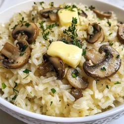 - 1 cup jasmine rice - 2 cups vegetable broth - 1 cup mushrooms (cremini or button), sliced - 4 tablespoons unsalted butter - 4 cloves garlic, minced - 1 medium onion, finely chopped - 1 teaspoon fresh thyme leaves (or ½ teaspoon dried thyme) - 1 teaspoon salt (adjust to taste) - ½ teaspoon black pepper - 2 tablespoons freshly chopped parsley (for garnish) - Additional herbs (like rosemary or oregano) - Parmesan cheese for serving - Lemon juice for brightness Gathering the right ingredients is key to making Garlic Butter Mushroom Rice. Start with jasmine rice, which gives a soft and fragrant base. You’ll need vegetable broth to cook the rice and add flavor. Mushrooms, either cremini or button, bring earthiness that blends well with garlic. Unsalted butter is essential for that rich flavor. Four cloves of minced garlic will add a nice aromatic touch. One finely chopped onion adds sweetness. Fresh thyme leaves bring depth. Salt and black pepper are must-haves for seasoning. Finally, fresh parsley adds a bright finish for garnish. Feel free to mix in some optional ingredients. Adding herbs like rosemary or oregano can boost the taste. Grated Parmesan cheese can add creaminess when served. A splash of lemon juice at the end can brighten the dish. These extra touches can elevate your meal even more. Enjoy crafting this savory and satisfying dish! {{ingredient_image_1}} First, rinse the jasmine rice under cold water. This step is key to getting fluffy rice. Rinsing removes excess starch, which can make the rice sticky. Keep rinsing until the water runs clear. Next, cook the rice in a medium saucepan with vegetable broth. Measure two cups of broth for every cup of rice. Bring the broth to a boil. Once it boils, add the rinsed rice. Lower the heat, cover, and let it simmer for about 15 minutes. The rice will soak up all the liquid. After that, let it sit for five minutes to rest. This resting time helps the rice become even fluffier. While the rice cooks, it's time to prepare the aromatics. Start by melting two tablespoons of butter in a large pan over medium heat. Once the butter is melted, add the chopped onion. Sauté the onion until it turns translucent, which takes about four to five minutes. Next, add four cloves of minced garlic to the pan. Stir it for about one minute. Be careful not to burn it, as burnt garlic can taste bitter. Then, stir in one cup of sliced mushrooms, along with fresh thyme, salt, and black pepper. Cook these until the mushrooms are tender and their moisture has evaporated, which takes around six to eight minutes. Now, it’s time to combine everything. Add the cooked rice to the pan with the mushroom mixture. Stir well to coat the rice in the flavorful butter and aromatics. After that, pour in the remaining vegetable broth. Bring the mixture back to a boil. Once boiling, reduce the heat and cover the pan. Let it simmer for about 15 minutes, or until the rice is fluffy and fully cooked. When the rice is done, remove it from heat. Let it sit, covered, for five minutes. Fluff the rice with a fork to separate the grains. Finally, stir in the last two tablespoons of butter until melted. Garnish with freshly chopped parsley before serving. Enjoy your delicious Garlic Butter Mushroom Rice! To make fluffy rice, rinse the jasmine rice in cold water. Rinse until the water runs clear. This step removes excess starch. Less starch means fluffier rice. After cooking, let the rice rest for five minutes. This allows steam to finish cooking it. Fluff the rice gently with a fork. You want to keep it light and airy. To boost flavor, you can adjust seasoning. Try adding a pinch of chili powder for heat. Fresh herbs, like basil or parsley, can brighten the dish. Use high-quality vegetable broth for the best taste. Homemade broth gives you richer flavor. Store-bought broth can work, too, but check the label. Look for low-sodium options, if possible. A heavy-bottom pot works best for even cooking. This type of pan helps prevent sticking. A non-stick saucepan can also be a great choice. If you often cook rice, consider using a rice cooker. It simplifies the process and offers consistent results. Just follow the rice cooker instructions for water-to-rice ratios. Pro Tips Rinsing Rice: Rinsing jasmine rice before cooking not only removes excess starch but also helps achieve a fluffier texture. Mushroom Selection: Using a mix of cremini and button mushrooms adds depth of flavor and a variety of textures to the dish. Butter Timing: Adding butter at the end of cooking enhances the richness of the dish, giving it a velvety finish. Herb Freshness: Always opt for fresh herbs if available; they provide a brighter flavor compared to dried herbs. {{image_2}} You can easily make this dish vegan. Simply swap out the butter for a plant-based version. Use vegan butter or olive oil. This keeps the rich flavor while making it suitable for everyone. If you need a gluten-free option, choose rice like basmati or brown rice. Just make sure the broth is also gluten-free. These rice types work well and keep the dish tasty. Want to add more green goodness? Toss in some spinach or kale. These veggies add color and nutrition. They cook down nicely and blend into the rice. For a crunchy twist, add nuts like almonds or pine nuts. Toast them lightly before mixing in. This gives a lovely crunch that contrasts with the soft rice and mushrooms. If you’re short on time, try the Instant Pot method. It cooks the rice quickly and keeps it fluffy. Just follow the same steps but adjust the time to about 6 minutes under pressure. You can also choose stovetop or oven-baked methods. Stovetop gives you more control. Oven-baked can free up space and let you handle other dishes. Each method brings a unique taste and texture to the rice. To store Garlic Butter Mushroom Rice, first let it cool. This helps keep the rice fresh. After cooling, place the rice in an airtight container. Make sure to seal it well. Store it in the fridge. This method keeps the rice tasty for up to four days. You can also freeze Garlic Butter Mushroom Rice. To do this, place the cooled rice in a freezer-safe bag. Remove as much air as you can before sealing. Label the bag with the date. When you're ready to eat, thaw it in the fridge overnight. Reheat it in a pan or microwave, adding a splash of broth for moisture. Garlic Butter Mushroom Rice lasts for about four days in the fridge. If you freeze it, it stays fresh for up to three months. Just remember to check for any signs of spoilage before eating. Enjoy your meal, no matter how you store it! Jasmine rice is the best choice for this dish. It has a lovely, floral scent and a soft texture. Jasmine rice also absorbs flavors well, which makes it perfect for this savory meal. When you cook jasmine rice, it turns fluffy and pairs nicely with mushrooms and garlic. This rice's natural aroma makes each bite a delight. Yes, you can use dried mushrooms in this recipe. They add deep flavor and a chewy texture. To prepare them, soak the dried mushrooms in warm water for about 20 minutes. This rehydrates them and brings back their taste. Once soaked, chop them into smaller pieces if needed. Dried mushrooms can give your garlic butter mushroom rice a rich, earthy taste. This dish pairs well with many options. You can serve it alongside grilled chicken or roasted vegetables. If you want something lighter, a fresh salad works well too. Consider a simple arugula salad with lemon dressing. You can also enjoy this rice as a base for stir-fried shrimp or tofu. The flavors blend nicely, making every meal satisfying. This blog post covered how to make Garlic Butter Mushroom Rice. We explored the essential ingredients and how each one adds flavor. I provided clear steps for cooking, tips for the perfect texture, and variations to suit different diets. Storing leftovers and FAQs rounded out the information. Enjoy this dish as a cozy side or main meal. With the right ingredients and techniques, you can impress anyone. Try it, and you’ll taste the care in every bite.