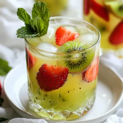 - Fresh strawberries (2 cups) - Ripe kiwis (3) - Cold water (4 cups) - Agave syrup or honey (2 tablespoons) - Lime juice (1 lime) - Fresh mint leaves (for garnish) - Ice cubes To make the best Strawberry Kiwi Agua Fresca, you need fresh, ripe fruits. Choose bright red strawberries and soft, sweet kiwis. The agave syrup or honey adds the right sweetness. Lime juice gives a nice tang. You will also need cold water to blend everything smoothly. I like to use fresh mint leaves for garnish; they look lovely and add a refreshing hint. When buying strawberries, look for those that are firm and fragrant. For kiwis, they should feel slightly soft when gently pressed. This drink is not only tasty but also very colorful. It will look beautiful on a warm day. Keep everything ready: wash the strawberries, peel the kiwis, and measure the water and sweetener. Having all the ingredients on hand helps you make this drink quickly. Enjoy this refreshing treat! {{ingredient_image_1}} Start by washing the strawberries. Remove the green tops, then slice them. Next, take the kiwis. Peel them carefully and chop them into small pieces. These fresh fruits will give our drink a bright flavor. In a blender, combine the sliced strawberries and chopped kiwis. Then, add 2 cups of cold water. Blend everything until it is smooth. This step mixes the flavors well and creates a nice texture. Now, strain the mixture through a fine mesh sieve into a large pitcher. This will remove any pulp, making the drink smooth. If you like pulp, feel free to skip this step. Next, stir in the remaining 2 cups of cold water, agave syrup (or honey), and lime juice. Mix everything well until combined. Chill the drink in the refrigerator for about 30 minutes. This helps the flavors meld together. When ready to serve, pour the drink over ice in glasses. Finally, add fresh mint leaves as a garnish. This will make your drink look beautiful and refreshing. Enjoy your Strawberry Kiwi Agua Fresca! To manage pulp in your Strawberry Kiwi Agua Fresca, you can strain the drink. After blending, pour it through a fine mesh sieve. This step removes the pulp, giving you a smooth drink. If you like some texture, skip straining. You can enjoy the pulp then! Adjusting sweetness levels is simple. After mixing in the agave syrup or honey, taste your drink. If it needs more sweetness, add a bit more syrup. Remember, a little goes a long way! Lime juice adds a nice zing, so balance it with sweetness. Choosing the right glassware makes your drink pop. Clear glasses show off the bright colors of the drink. Tall glasses work well too. They add a refreshing feel. For garnishing, fresh mint leaves are perfect. They add color and aroma. You can also slice a kiwi or strawberry to place on the rim of the glass. It makes your drink look fancy and fun! Pro Tips Choose Ripe Fruits: Make sure your strawberries and kiwis are perfectly ripe for the best flavor. Look for vibrant color and a sweet aroma. Adjust Sweetness: Taste the mixture before serving and adjust the sweetness to your preference. You can always add more agave syrup or honey if needed. Chill for Better Flavor: Allow the agua fresca to chill in the refrigerator for at least 30 minutes. This enhances the flavors and makes it more refreshing. Garnish Creatively: Enhance the presentation by garnishing with fresh mint leaves and additional slices of strawberries or kiwis on the rim of the glass. {{image_2}} You can mix things up by adding different fruits. Try using other berries like raspberries or blueberries. They add a lovely twist to the drink. You can also explore tropical fruits. Pineapple and mango bring a bright, sunny flavor. Each fruit adds its own unique taste and makes the drink fun. If you want to change the sweetness, consider natural sweeteners. Stevia or monk fruit can work well. These options let you control the sugar content. You can also adjust the drink's acidity. Try adding juice from other citrus fruits like oranges or lemons. They can brighten the flavor and enhance your agua fresca. To keep your Strawberry Kiwi Agua Fresca fresh, store it in the fridge. Use a pitcher with a lid. This way, it stays covered and cool. You can keep it for up to three days. After that, the flavors start to fade. Always give it a quick stir before serving again. This helps mix any settled ingredients. You can freeze this drink for later use. Pour it into an ice cube tray. Once frozen, put the cubes in a zip-top bag. This makes it easy to add to smoothies or other drinks. To thaw, leave the cubes in the fridge overnight. If you need them fast, place them in a bowl of cold water. Just remember, freezing might change the texture a bit, but the taste will still be great! Agua fresca is a light, refreshing drink from Mexico. It combines fruits, sugar, and water. You can find many flavors like watermelon, hibiscus, and cucumber. This drink is perfect for hot days. It offers a sweet taste and a burst of fresh fruit flavor. You can enjoy it at parties, picnics, or just on a sunny afternoon. Making agua fresca is simple, and it’s a fun way to use seasonal fruits. Yes, you can make this drink ahead of time. To do this, prepare the agua fresca and chill it in the fridge. It tastes best when cold. I suggest making it at least 30 minutes before serving. This way, the flavors blend well. You can store it in a pitcher or jar. Just remember to stir it well before serving. If you want to keep it fresh, drink it within two days. Yes, this recipe is vegan-friendly. It uses agave syrup as a sweetener, which comes from the agave plant. If you prefer honey, it is not vegan. You can also use other sweeteners like maple syrup. Adjust the sweetness to your liking. This drink is healthy and full of fresh fruit. You can enjoy it without worry about animal products. This blog post covered how to make a fresh and tasty agua fresca. We looked at each step, from washing the fruit to blending everything. I shared tips for consistency and ways to present your drink nicely. You can even try different fruits or sweeteners. Always remember to store any leftovers correctly. Making agua fresca is easy, fun, and sure to impress. Enjoy this refreshing drink on warm days or whenever you need a tasty treat!