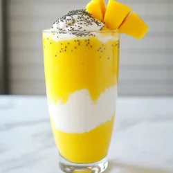 - 1 ripe mango, peeled and chopped - 1 cup coconut milk (or any plant-based milk) - 2 tablespoons chia seeds - 1 banana, frozen - 1 tablespoon honey or maple syrup (optional) - 1/2 teaspoon vanilla extract - Ice cubes (optional) You can switch the ripe mango for fresh or frozen pineapple for a different taste. Almond milk works well if you don’t have coconut milk. If you need a thickener, try flax seeds instead of chia seeds. If you want a sweeter smoothie, use agave nectar instead of honey or maple syrup. You can also skip the sweetener if your fruit is sweet enough. Mango is full of vitamins A and C. It helps keep your skin healthy and boosts your immune system. Coconut milk adds healthy fats that can help your heart. Chia seeds are high in fiber, which is good for digestion. They also provide protein and omega-3 fatty acids. Bananas give you energy and potassium. This smoothie is not just tasty; it’s a great way to fuel your day! {{ingredient_image_1}} First, gather all your ingredients. You need one ripe mango, coconut milk, two tablespoons of chia seeds, one frozen banana, honey or maple syrup, and vanilla extract. Gather some ice cubes too, if you want a thicker drink. Peel and chop the mango. Place it into your blender. Add one cup of coconut milk, the frozen banana, and the half teaspoon of vanilla extract. Next, blend these ingredients until smooth and creamy. If you want a thicker smoothie, throw in some ice cubes. Blend again until everything mixes well. After that, add the chia seeds. Pulse the blender a few times. This way, the seeds mix in but don’t fully blend. Taste the smoothie, and if you want it sweeter, add honey or maple syrup. Blend briefly to mix it in. Once everything is blended, pour the smoothie into glasses. Let it sit for about 5 to 10 minutes. This lets the chia seeds swell and thicken the drink. Before serving, stir gently. You can also garnish with a sprinkle of chia seeds or a slice of fresh mango on the rim of the glass. Enjoy your tasty mango coconut chia smoothie! To make your mango coconut chia smoothie smooth, follow these tips. Start with the right blender. A high-speed blender works best. Blend the mango, coconut milk, frozen banana, and vanilla first. This mix should be creamy. If you prefer a thicker smoothie, add ice cubes while blending. Remember to pulse the chia seeds in last. This keeps them whole and adds a nice texture. Choosing ripe mangoes is key for flavor. Look for mangoes that give slightly when you press them. They should smell sweet at the stem. The skin may have some red or yellow coloring. Avoid mangoes that are too hard or have dark spots. If they are not ripe yet, leave them at room temperature for a couple of days. They will ripen nicely. If you want to sweeten your smoothie, try honey or maple syrup. Start with a tablespoon and taste. You can always add more if needed. If you prefer no added sugar, the natural sweetness from mango and banana is often enough. You can also use dates or agave syrup as sweetening options. Each adds its own unique flavor to the mix. Pro Tips Choose the Right Mango: For the best flavor, select a ripe, juicy mango. Look for mangoes that yield slightly to pressure and have a fruity aroma. Customize Your Sweetness: Adjust the sweetness of your smoothie by adding more honey or maple syrup based on your preference and the ripeness of the fruits. Pre-soak Chia Seeds: If you prefer a smoother texture, consider soaking the chia seeds in coconut milk for 10-15 minutes before blending. Add Greens for Extra Nutrition: Boost the health benefits by adding a handful of spinach or kale to your smoothie; the flavors will blend well with the mango and coconut. {{image_2}} If you want a dairy-free mango coconut chia smoothie, use plant-based milk. Coconut milk gives a rich, creamy texture. Almond milk, oat milk, or soy milk also work well. Each type adds its own flavor and nutrition. I love coconut milk for its tropical vibe, but feel free to mix it up! Want to make your smoothie more filling? Add protein! You can use protein powder, Greek yogurt, or nut butter. A scoop of protein powder blends easily in the mix. Nut butter adds creaminess and healthy fats. A spoonful of peanut butter or almond butter pairs great with mango. Get creative with seasonal fruits! You can swap mango for other fruits. Try ripe peaches, juicy strawberries, or even bananas. Each fruit adds its own twist. When you use fresh fruits, the flavor changes with the season. This keeps your smoothie exciting and fun all year long! You can keep leftover mango coconut chia smoothie in the fridge. Transfer it to an airtight container. It stays fresh for about one day. The chia seeds will swell more, making it thicker. If the texture changes too much, just stir it before drinking. For longer storage, freeze the smoothie. Pour it into ice cube trays or freezer-safe bags. It can last up to three months in the freezer. When you're ready to enjoy it, blend the cubes with a bit of coconut milk. This makes a quick, refreshing treat! The shelf life of this smoothie is short. Enjoy it fresh for the best flavor and texture. If stored properly, leftovers last one day in the fridge and three months in the freezer. Keeping it fresh helps you savor that delicious mango and coconut taste. Yes, you can use fresh mango. Fresh mango makes the smoothie taste bright and sweet. If you want it cold, add ice cubes. Frozen mango gives a thicker texture. Both options work well, so choose what you have. Fresh mango adds a nice, juicy flavor. To make the smoothie vegan, use plant-based milk. Coconut milk is a great choice. You can skip the honey or use maple syrup. Both sweeteners are vegan-friendly. This way, you keep all the yummy flavors without any animal products. This smoothie is healthy and packed with nutrients. A serving has about 200 calories. It has good fats from coconut milk and chia seeds. You'll get fiber from the mango and banana. This drink is also full of vitamins, making it a great snack or breakfast option. This blog covers the best smoothies using mangoes. We explored key ingredients and their health perks. I shared easy steps for prep and blending. You learned tips for smooth texture and ripe mango selection. Variations help you customize with dairy-free options or added protein. Plus, I included storage tips to keep your smoothies fresh. Remember, smoothies can be simple yet nutritious. Enjoy making them your own!