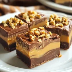 To make Peanut Butter Chocolate Swirl Fudge, gather these simple ingredients: - 1 cup creamy peanut butter - 1 cup semi-sweet chocolate chips - 1 cup sweetened condensed milk - 1 teaspoon vanilla extract - 1/4 teaspoon salt - 1/2 cup chopped nuts (walnuts or almonds) - optional - Additional chocolate chips or swirl for topping (optional) You can switch things up with these optional ingredients: - Different nuts like pecans or hazelnuts - White chocolate instead of semi-sweet chocolate - Sea salt flakes for a sweet and salty touch - Dried fruits like cranberries or raisins for a fruity twist To prepare this fudge, you will need: - An 8-inch square baking dish - Parchment paper - Medium saucepan - Mixing bowls - Stirring spoon or spatula - Toothpick or skewer for swirling These ingredients and tools make it easy to create this delicious treat. You will enjoy the rich taste and smooth texture of the fudge. Plus, you can customize it to fit your taste! {{ingredient_image_1}} Start by lining an 8-inch square baking dish with parchment paper. Leave some paper hanging over the edges. This makes it easy to lift the fudge out later. It also helps with clean-up. In a medium saucepan, add the semi-sweet chocolate chips and half of the sweetened condensed milk. Use low heat and stir often until the chocolate is melted and smooth. This should take just a few minutes. When done, take it off the heat. Stir in half a teaspoon of vanilla extract and a pinch of salt. This adds great flavor. In a separate bowl, mix the remaining creamy peanut butter with the other half of the sweetened condensed milk. Add another half teaspoon of vanilla and a pinch of salt. Stir until this mixture is creamy and well combined. Pour half of the melted chocolate into the lined baking dish. Spread it evenly across the bottom. Next, add the peanut butter mixture on top, spreading it evenly as well. Finally, dollop the rest of the chocolate mixture over the peanut butter layer. Take a toothpick or a skewer and gently swirl the layers together. Move it in a circular motion to create a marbled look. Be careful not to mix too deeply. You want to see the separate layers. Now, place the dish in the refrigerator. Chill the fudge for at least 3 hours, or until it sets completely. This helps to firm it up and make it sliceable. Once the fudge is set, lift it out of the pan using the parchment paper overhang. Place it on a cutting board and cut it into squares or rectangles as you like. Enjoy your tasty treat! To get a nice swirl, stop mixing too soon. After layering the fudge, use a toothpick. Gently swirl it through the layers. You want to see the dark and light colors. This gives a beautiful design. Don't mix all the way down. Keep some layers intact for the best look. The key to creamy fudge is low heat. Melt your chocolate slowly. Stir constantly to prevent burning. Mixing sweetened condensed milk with peanut butter keeps it smooth. Avoid letting the mixture sit too long at room temperature. This keeps it from becoming hard. Store your fudge in an airtight container. Keep it in the fridge for freshness. If you want to freeze it, wrap it well. Use plastic wrap and then foil. This keeps out air and prevents freezer burn. The fudge will last up to three months in the freezer. Pro Tips Perfect Texture: Ensure the fudge is completely chilled before cutting to achieve clean, neat squares. Flavor Variations: Experiment with different nut butters like almond or cashew for a unique twist on the classic recipe. Storage Tips: Store the fudge in an airtight container in the fridge for up to two weeks to maintain freshness. Presentation Matters: For a stunning presentation, drizzle melted chocolate or peanut butter over the top before serving. {{image_2}} You can add different nuts to your fudge. Walnuts and almonds give great crunch. You might also try pecans or cashews. Each nut adds a new taste. Chop them finely for even mixing. Sprinkle them on top for a fun look. Get creative and find your favorite! Switching chocolate can change the flavor. Dark chocolate gives a rich taste. Milk chocolate makes it sweeter and creamier. You can even use white chocolate for a twist. Mix and match for fun results. Use your favorite chocolate type for the best taste. Swirls don't have to be just chocolate. You can use caramel or butterscotch too. These add a sweet layer to your fudge. Try adding fruit purees for a fresh flavor. Raspberry or strawberry can brighten up your treat. Experiment with different options for a unique fudge every time! To keep your fudge fresh, wrap it well. Use plastic wrap or foil. You can also place it in an airtight container. This prevents it from drying out. Store it in the fridge for the best results. The cool air helps keep the fudge smooth and tasty. You can freeze your fudge if you have extra. Cut it into squares first. Wrap each piece in plastic wrap to avoid freezer burn. Then, place the wrapped fudge in a freezer bag. It can last for up to three months in the freezer. When you want to eat it, let it thaw in the fridge overnight. The fudge stays good for about two weeks in the fridge. Keep an eye on it for any changes in texture or smell. If it looks dry or crumbly, it’s time to toss it. To enjoy the best flavor, eat your fudge within the first week. Remember to avoid warm places; heat can spoil your treat. Yes, you can use natural peanut butter. Natural peanut butter gives a richer flavor. However, it may change the texture. The fudge might be a bit less creamy. If you want a smoother fudge, stick with creamy peanut butter. To make the fudge firmer, you can add more chocolate chips. You can also let it chill longer. The fridge helps it set well. If your fudge is too soft, try using less sweetened condensed milk next time. Yes, you can make this fudge dairy-free. Use dairy-free chocolate chips and coconut milk. This keeps the fudge creamy without dairy. Check labels to ensure all ingredients fit your diet. You can serve this fudge with whipped cream or ice cream. Fresh fruit like strawberries or bananas pairs well too. A sprinkle of sea salt on top can enhance the flavor. Enjoy experimenting with your favorite treats! In this article, we covered how to make delicious peanut butter chocolate swirl fudge. We discussed the key ingredients, equipment, and easy steps to make it. I also shared tips for perfecting your fudge and ideas for tasty variations. Remember, you can customize it to your taste! Store it properly to enjoy each bite. Enjoy your baking adventure and share this sweet treat with friends and family!