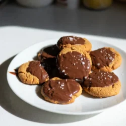 To make these chocolate dipped peanut butter cookies, you need: - 1 cup creamy peanut butter - 1 cup granulated sugar - 1 large egg - 1 teaspoon vanilla extract - 1/2 teaspoon baking soda - 1/4 teaspoon salt - 1 cup semi-sweet chocolate chips - 1 tablespoon coconut oil (or vegetable oil) - Optional: Coarse sea salt for garnish Choosing the right ingredients makes a big difference. - Peanut Butter: Use creamy peanut butter for smooth texture. Natural options work, but they may change the cookie's shape. - Sugar: Granulated sugar gives the cookies a nice crunch. Avoid brown sugar, as it can make the cookies too soft. - Chocolate Chips: Semi-sweet chocolate chips add a rich taste. Try dark chocolate for a bolder flavor. - Coconut Oil: This oil helps the chocolate melt smoothly. You can also use vegetable oil if that's what you have. If you have dietary needs, here are some swaps you can try: - Peanut Butter: Use almond or sun butter for nut-free options. - Sugar: Substitute with coconut sugar or a sugar alternative that measures cup for cup. - Egg: Replace with a flax egg (1 tablespoon ground flaxseed + 2.5 tablespoons water) for a vegan option. - Chocolate Chips: Look for dairy-free chocolate chips if you want a vegan treat. These tips help you make the best cookies, no matter your needs! {{ingredient_image_1}} Start by preheating your oven to 350°F (175°C). This heat will help the cookies bake evenly. While the oven warms up, take a baking sheet and line it with parchment paper. This paper keeps the cookies from sticking. It also makes your clean-up much easier. In a large mixing bowl, combine these ingredients: - 1 cup creamy peanut butter - 1 cup granulated sugar - 1 large egg - 1 teaspoon vanilla extract - 1/2 teaspoon baking soda - 1/4 teaspoon salt Mix these together until the dough is smooth. A hand mixer or spoon works well. You want to make sure everything blends nicely. This step is key to getting a good texture in your cookies. Scoop the dough onto your prepared baking sheet. Leave some space between each scoop; they will spread while baking. Flatten each dough ball slightly with a fork to create a crisscross pattern. Bake the cookies for about 10-12 minutes. Watch for the edges to turn a light golden color. Once done, take them out and let them cool on the baking sheet for 5 minutes. Then, move them to a wire rack to cool completely. This cooling step is important. It lets them firm up and makes them easier to dip in chocolate. To get the right texture, use creamy peanut butter. It makes the cookies soft and chewy. Mix the dough well until smooth. This helps the cookies rise evenly. Bake them until the edges turn golden but the centers stay soft. Let them cool on the sheet for five minutes. This keeps them from breaking. Melting chocolate can be tricky. Use a microwave-safe bowl for easy melting. Heat the chocolate chips and coconut oil in 30-second bursts. Stir between each burst to avoid burning. The goal is a smooth, shiny mix. If you add oil, it helps the chocolate coat the cookies better. Garnishing makes cookies look fancy. A sprinkle of coarse sea salt adds a nice touch. Drizzling extra melted chocolate over the cookies adds flair. Arrange the cookies on a plate for a pretty display. Use a clean squeeze bottle for drizzling to keep it neat. These small steps make your cookies stand out! Pro Tips Use Room Temperature Ingredients: Ensuring your peanut butter and egg are at room temperature helps create a smoother dough, resulting in better texture for your cookies. Chill the Dough: If time allows, chilling the cookie dough for 30 minutes before baking can help the cookies hold their shape and prevent spreading. Experiment with Chocolate: Try using dark chocolate or milk chocolate for dipping to vary the flavor profile of your cookies and match your personal preference. Enhance with Add-ins: Feel free to mix in chopped nuts, toffee bits, or mini chocolate chips into the dough for an added crunch and burst of flavor. {{image_2}} You can change up your cookies by adding nuts or extra chocolate chips. Nuts add a nice crunch. They also bring a rich flavor. Try using chopped peanuts or walnuts. These pair well with peanut butter. If you want more chocolate, add mini chocolate chips. This will make each bite extra special. Not all peanut butter is the same. You can use creamy or chunky peanut butter. Creamy gives a smooth texture, while chunky adds bits of peanuts. You could even try flavored peanut butter, like honey or chocolate. Each type will change the taste and texture of your cookies. Want to spice things up? You can add fun flavors to your cookie dough. A little espresso powder gives a nice kick. Cinnamon or nutmeg can add warmth and spice. Just a pinch is enough to make a big difference. Experiment with flavors to find your perfect cookie mix! To keep your chocolate dipped peanut butter cookies fresh, store them in an airtight container. This will help them stay soft and tasty. Place parchment paper between layers to avoid sticking. Store them at room temperature for up to a week. If you want to keep them longer, consider freezing. Freezing cookies is easy! Start by letting them cool completely. Then, place each cookie in a single layer on a baking sheet. Freeze them for about two hours. Once frozen, transfer them into a freezer bag or container. They can last up to three months in the freezer. When you’re ready to enjoy them, just thaw them at room temperature. To enjoy warm cookies again, reheat them in the microwave. Place one cookie on a microwave-safe plate and heat it for about 10-15 seconds. Check to see if it is warm enough. If not, heat it for a few more seconds. This will help restore their soft texture. For a crispy edge, try reheating them in the oven at 350°F for about 5 minutes. Yes, you can use natural peanut butter. It has a different texture than creamy peanut butter. Your cookies might spread more when baking. To fix this, chill the dough for 30 minutes before baking. This helps your cookies hold their shape. Look for the edges of the cookies. They should be lightly golden brown. The center may look a bit soft, but that is okay. They will firm up as they cool. If you want, you can use a toothpick to check; it should come out clean. You have many choices! You can use white chocolate chips, butterscotch chips, or even chopped nuts. If you want a fun twist, try adding crushed candy canes or colorful sprinkles. Just make sure whatever you choose melts well! You learned about key ingredients and how to choose the best ones. I shared tips for mixing, baking, and cooling cookies to perfection. You also discovered fun ways to add flavor and variety. Storing cookies properly keeps them fresh and tasty. Keep these ideas in mind for your next cookie-making adventure. I'm excited for you to try these tips and enjoy delicious results. Happy baking!