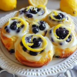 To make Blueberry Lemon Sweet Rolls, you will need fresh and simple ingredients. Here’s a list for you: - 3 cups all-purpose flour - 1 packet (2¼ teaspoons) active dry yeast - ½ cup warm milk (about 110°F / 43°C) - ¼ cup granulated sugar - ¼ cup unsalted butter, melted - 2 large eggs - 1 teaspoon salt - 1 tablespoon lemon zest - 1 cup fresh blueberries - ½ cup powdered sugar (for glaze) - 2 tablespoons lemon juice (for glaze) These ingredients work together to create a soft and fluffy sweet roll. Now, let's talk about flour and yeast. I recommend using all-purpose flour. It gives the rolls a nice texture. For yeast, active dry yeast is best. It helps the dough rise well, making the rolls light and airy. You can also add some optional toppings or ingredients for your glaze. To make it extra special, you might consider adding a bit of lemon zest to the glaze. This will boost the lemon flavor and add a nice look to your rolls. Gather these ingredients to start your baking adventure! {{ingredient_image_1}} To start, you need to activate the yeast. In a small bowl, combine warm milk, sugar, and yeast. The milk should be about 110°F (43°C). This temperature helps the yeast wake up and grow. Let it sit for 5 to 10 minutes. You will know it's ready when it gets frothy. That foam shows your yeast is active. Tips for ensuring yeast activation: - Make sure the milk is warm, not hot. Too much heat can kill the yeast. - Use fresh yeast for best results. Old yeast may not work well. Next, you will make the dough. In a large bowl, mix the flour, salt, and lemon zest. Create a well in the center. Pour in the frothy yeast mixture, melted butter, and eggs. Mix everything until it starts to come together. Now, knead the dough on a floured surface. Do this for about 5 to 7 minutes. You want the dough to be smooth and elastic. A good dough is soft and can stretch without tearing. After kneading, place the dough in a greased bowl. Cover it with a clean towel and let it rise in a warm spot for about 1 hour. It should double in size. Once it has risen, gently punch it down. Roll the dough into a rectangle about 12x18 inches. Evenly sprinkle fresh blueberries over the dough. Starting from the longer side, tightly roll the dough into a log. Pinch the seams to seal it. Slice the log into 12 equal pieces. Place these pieces in a greased baking dish. Cover and let them rise for another 30 minutes. Now, it’s time for the second rise. Preheat your oven to 350°F (175°C). The rolls should rise again in the baking dish, becoming puffy. Bake the rolls for 25 to 30 minutes. They are ready when they turn golden brown. To check if they’re done, tap the bottom of a roll. It should sound hollow. These steps will help you create perfect Blueberry Lemon Sweet Rolls that are fresh and fluffy. Enjoy the process, and don’t forget to savor the smell while they bake! To achieve soft and fluffy rolls, follow these simple steps: - Use warm milk: Make sure your milk is about 110°F (43°C). This warm temperature helps activate the yeast well. - Knead properly: Knead the dough for about 5-7 minutes. This builds gluten, which adds elasticity and strength. - Let it rise: Give the dough time to rise in a warm place. This usually takes about one hour. The dough should double in size. Common mistakes to avoid: - Skipping the yeast activation: Always activate your yeast first. If it doesn’t foam, it’s not working. - Over-kneading: While you want to knead enough, overdoing it can make your rolls tough. - Not measuring flour correctly: Too much flour can dry out the dough. Use a scale if you can. To achieve the perfect consistency for your lemon glaze: - Whisk the glaze well: Mix the powdered sugar and lemon juice until smooth. Adjust the lemon juice for thinner glaze or add more powdered sugar to thicken. - Timing is key: Drizzle the glaze on the rolls while they are still warm. This allows the glaze to soak in and add flavor. Apply the glaze evenly over the rolls. Use a spoon or a small pitcher to control the flow. The glaze should enhance, not overpower, the sweet rolls' fresh taste. Pro Tips Yeast Activation: Make sure your milk is warm but not too hot, as temperatures above 120°F (49°C) can kill the yeast. Flour Measurement: Spoon the flour into your measuring cup and level it off with a knife for accurate measurements, preventing dense rolls. Blueberry Placement: Toss the blueberries in a little flour before adding them to the dough to prevent them from sinking. Glaze Application: Drizzle the glaze while the rolls are still warm for better absorption and flavor enhancement. {{image_2}} You can switch up the fruit in these sweet rolls. Instead of blueberries, try raspberries or strawberries. Both fruits bring a unique taste and color. Raspberries add a tart flavor that pairs well with lemon. Strawberries provide a sweet, juicy bite that brightens each roll. You can also mix fruits together. A blend of blueberries and strawberries creates a fun twist. This gives your rolls a colorful and tasty surprise. Feel free to get creative with other fruits too, like blackberries or even peaches. The options are endless! If you need gluten-free rolls, you can use a gluten-free flour blend. Make sure it has xanthan gum for the best texture. This keeps your rolls soft and fluffy, just like the original. For a vegan option, replace the eggs with flaxseed meal. Mix one tablespoon of flaxseed with three tablespoons of water. Let it sit for a few minutes until it thickens. You can also swap the milk with almond or oat milk. Use vegan butter in place of regular butter for a rich taste. These adjustments keep the rolls delicious while fitting different diets. To keep your leftover rolls fresh, you can refrigerate or freeze them. For refrigeration, place the rolls in an airtight container. This keeps them soft for about 3-4 days. If you want to freeze them, wrap each roll tightly in plastic wrap. Then, place them in a freezer bag. They can last up to 2 months in the freezer. When you’re ready to enjoy them, you can reheat the rolls. For best taste, use an oven. Preheat it to 350°F (175°C). Place the rolls on a baking sheet and cover them with foil. Heat for about 10-15 minutes. This method keeps them warm and fluffy. These blueberry lemon sweet rolls stay fresh for about 3-4 days when stored properly. After that, they may dry out or lose flavor. You can tell if they are spoiled by checking for mold or an off smell. If they feel too hard or dry, it's best to toss them. Always trust your senses for safety. Yes, you can make these rolls ahead of time. Prepare the dough and let it rise as directed. After the first rise, shape the rolls and place them in the baking dish. Cover the dish with plastic wrap and store it in the fridge overnight. The next day, let them sit at room temperature for about 30 minutes before baking. This makes for an easy breakfast or snack! Yes, you can use frozen blueberries in your rolls. They will work well, but keep these tips in mind. If you use frozen blueberries, do not thaw them. Add them directly to the dough. This helps avoid excess moisture and keeps your rolls fluffy. You may notice some color bleeding, but they will still taste great! You can use leftover lemon glaze in many fun ways! Drizzle it over pancakes or waffles for a bright touch. Use it as a sweet dip for fruit. You can also mix it into yogurt for a tasty treat. The glaze adds a zing to many dishes! Now you know how to make delicious Blueberry Lemon Sweet Rolls from start to finish. We covered the best ingredients, step-by-step instructions, and tips for success. Remember to experiment with different fruits and dietary needs to make these rolls your own. Storing leftovers properly helps keep them fresh too. Whether you bake these rolls for breakfast or a sweet treat, they are sure to impress. Enjoy the process and the tasty results!