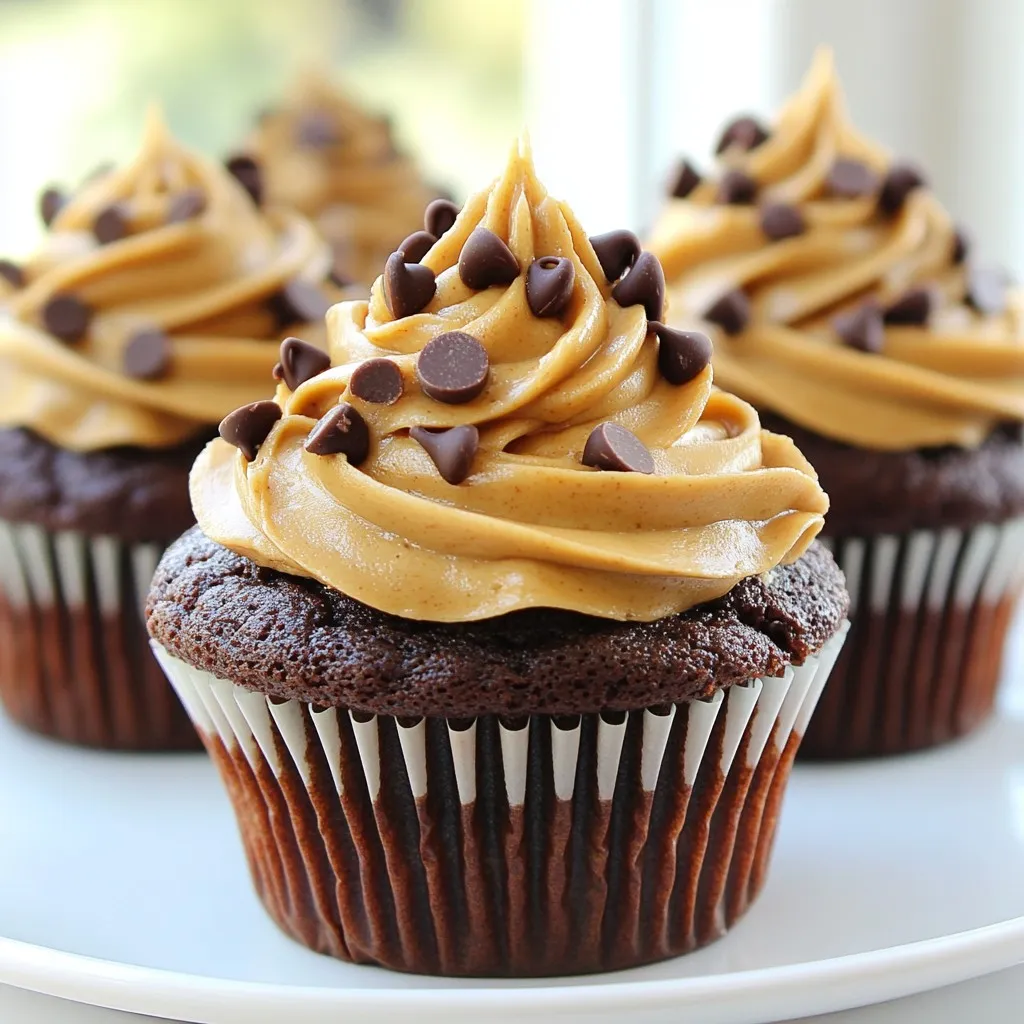 - 1 cup all-purpose flour - 1 cup granulated sugar - 1/2 cup unsweetened cocoa powder - 1 tsp baking powder - 1/2 tsp baking soda - 1/4 tsp salt - 1/2 cup unsalted butter, softened - 2 large eggs - 1/2 cup milk - 1 tsp vanilla extract - 1/2 cup creamy peanut butter - 1/2 cup powdered sugar - 1/4 cup heavy cream - Chocolate chips for topping (optional) To make these cupcakes, you need the right ingredients. For the dry mix, use flour, sugar, cocoa powder, baking powder, baking soda, and salt. Each one plays a key role in the cupcake's texture and taste. Next, grab your wet ingredients. Softened butter makes the cupcakes rich and fluffy. The eggs add moisture and structure. Milk keeps the batter smooth, and vanilla brings a nice flavor. For the frosting, creamy peanut butter is a must. It adds that classic taste we all love. Mix it with powdered sugar and heavy cream for the perfect spreadable texture. If you want to go the extra mile, top with chocolate chips for a fun finish. Gather these ingredients, and you're ready to create a delightful treat that will wow your friends and family! {{ingredient_image_1}} - Preheat the oven to 350°F (175°C). - Line a muffin tin with cupcake liners. Start by getting your oven ready. Preheating it ensures even baking. Next, grab your muffin tin and put cupcake liners in each slot. This step helps with easy removal later. - Mix dry ingredients and set aside. - Cream butter and sugars, add eggs and vanilla. - Combine dry and wet ingredients. - Fill cupcake liners and bake. In a medium bowl, mix together the dry ingredients: flour, sugar, cocoa powder, baking powder, baking soda, and salt. This blend creates a solid base for your cupcakes. Now, in a large bowl, cream the softened butter with the granulated sugar. Use an electric mixer for about 2-3 minutes until it’s fluffy. Next, add the eggs one at a time, followed by the vanilla extract. Gradually combine the dry ingredients with the wet mixture. Alternate between adding the dry mix and the milk. Mix until everything is just combined. Pour the batter into your prepared cupcake liners, filling each about two-thirds full. Place them in the oven and bake for 18-20 minutes. Check with a toothpick; it should come out clean. - Cool cupcakes after baking. - Prepare peanut butter frosting. - Frost cupcakes and garnish. When your cupcakes finish baking, let them cool in the pan for 5 minutes. Then, move them to a wire rack to cool completely. For the frosting, mix creamy peanut butter with powdered sugar in a bowl. Gradually add heavy cream until you have a smooth, spreadable mix. Once the cupcakes are cool, frost each one with the peanut butter frosting. For a special touch, sprinkle chocolate chips on top for extra sweetness and crunch. Enjoy the delightful mix of chocolate and peanut butter in every bite! - How to achieve fluffy cupcakes: Start with room temperature butter. Cream it well with sugar. This adds air and helps make cupcakes lighter. Use fresh baking powder and soda for the best rise. Do not over-mix your batter; mix just until combined. - Tips for measuring ingredients accurately: Use dry measuring cups for flour and sugar. Spoon flour into the cup, then level it off with a knife. For cocoa powder, use the same method. Always measure liquids in a clear cup with markings. - Achieving the perfect peanut butter frosting consistency: Mix creamy peanut butter and powdered sugar until smooth. Slowly add heavy cream to reach a spreadable texture. If it’s too thick, add a bit more cream. If it’s too thin, add more sugar. - Options for decorating cupcakes: You can use a piping bag for a beautiful swirl of frosting. Add chocolate chips on top for extra crunch. You can also drizzle melted chocolate for a fun look. - Best ways to serve chocolate peanut butter cupcakes: Place them on a pretty plate for an eye-catching display. They are great for parties or as a sweet treat at home. Serve them warm for a melty center. - Pairing ideas for beverages or toppings: Enjoy these cupcakes with a glass of cold milk or hot coffee. For toppings, consider whipped cream or a sprinkle of sea salt to balance the sweetness. Pro Tips Use Room Temperature Ingredients: Ensuring that your butter, eggs, and milk are at room temperature helps create a smoother batter, which results in fluffier cupcakes. Don’t Overmix the Batter: Mix until just combined to avoid dense cupcakes. Overmixing can develop the gluten in the flour, leading to a tougher texture. Check for Doneness Early: Ovens can vary, so start checking your cupcakes a few minutes before the suggested baking time to prevent overbaking. Cool Completely Before Frosting: Allowing the cupcakes to cool completely ensures that the frosting doesn’t melt and slide off, maintaining a beautiful presentation. {{image_2}} You can change the flavors of your cupcakes easily. To add new tastes, try different extracts. Almond or coconut extract can bring a fun twist. Just use the same amount as the vanilla extract in the recipe. For frosting, you can mix things up too. Use chocolate frosting instead of peanut butter. This gives a rich chocolate flavor. Cream cheese frosting is another great choice. It adds a nice tang to the sweet cupcakes. If you need gluten-free options, use a gluten-free flour blend. Look for one that works well in baking. This swap keeps the taste and texture close to the original. For vegan substitutions, replace the eggs with flax eggs. Mix one tablespoon of flaxseed meal with three tablespoons of water. Let it sit for a few minutes until thick. Use almond milk or any plant-based milk instead of regular milk. Choose a vegan butter for the frosting to keep it dairy-free. Adjusting the recipe for more or fewer cupcakes is simple. To make a larger batch, just double the ingredients. Keep the baking time the same, but check for doneness. For smaller servings, make mini cupcakes. Fill each mini liner about halfway. Bake them for 10-12 minutes. They will be the perfect bite-sized treat! To keep your chocolate peanut butter cupcakes fresh, store them in an airtight container. This method helps prevent them from drying out. If you want to keep them at room temperature, they stay fresh for up to three days. For longer storage, place them in the fridge. They will last about a week when chilled. You can freeze these cupcakes easily. First, let them cool completely. Then, wrap each cupcake in plastic wrap. Place the wrapped cupcakes in a freezer bag to avoid freezer burn. For the frosting, store it in a separate container. Cupcakes and frosting can last in the freezer for about three months. When you are ready to enjoy them, take the cupcakes out and let them thaw at room temperature. For the frosting, you can microwave it for a few seconds to make it spreadable again. If you want to heat your cupcakes, preheat the oven to 350°F (175°C). Place the cupcakes on a baking sheet and warm them for about 5-10 minutes. This keeps them soft and moist. Avoid using the microwave, as it can make them chewy and tough. Enjoy your cupcakes warm for the best taste! Can I use cocoa powder instead of chocolate? Yes, you can use cocoa powder. It adds a rich chocolate taste. Just use the same amount as the recipe states. Cocoa powder gives a nice flavor without added sugar. How can I make the cupcakes less sweet? To reduce sweetness, cut back on granulated sugar. You can use a sugar substitute too. Try adding a pinch of salt to balance flavors. This change makes the taste less sugary and more balanced. What can I substitute for peanut butter? You can use almond butter or cashew butter. These options give a different flavor but still taste great. For nut-free choices, try sunflower seed butter. Each substitute will change the taste slightly, but they all work well. Why are my cupcakes sinking? Cupcakes sink for a few reasons. Overmixing can cause air bubbles to pop. Ensure you mix just until combined. Also, check that your baking powder is fresh. Old baking powder may not rise properly. What to do if cupcakes are dry or overbaked? If your cupcakes are dry, they may have baked too long. Check them a few minutes early next time. Adding a bit more milk can help keep them moist. You can also try a syrup soak for added moisture. Creative ways to decorate chocolate peanut butter cupcakes Use a piping bag for a fun frosting swirl. Add crushed peanuts or cookie crumbs on top. Drizzle melted chocolate for a fancy touch. You can also use colorful sprinkles for a festive look. Toppings that pair well with the flavor of the cupcakes Chocolate chips are a favorite topping. They add extra sweetness and texture. Try mini marshmallows for a fun twist. You can even add a scoop of ice cream on top for a special treat. You’ve learned how to make delicious chocolate peanut butter cupcakes from scratch. We covered essential ingredients, step-by-step baking instructions, helpful tips, and ways to store your treats. Whether you stick to the classic recipe or try fun variations, these cupcakes will impress everyone. Baking should be fun and rewarding. Now, it’s time to gather your ingredients and enjoy the process! Happy baking!