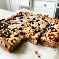 - 2 ripe bananas, mashed - 1 cup brown sugar - 1/2 cup unsalted butter, melted - 1 large egg - 1 teaspoon vanilla extract Bananas are the star of this dish. They add natural sweetness and moisture. Choose ripe bananas for the best flavor. Brown sugar gives these blondies a rich taste and a soft texture. Unsalted butter keeps the balance of flavors just right. The egg helps bind everything together, while vanilla extract adds a nice touch of warmth. - 1 cup all-purpose flour - 1/2 teaspoon baking powder - 1/4 teaspoon baking soda - 1/4 teaspoon salt Flour is the base of your blondies. It gives them structure. Baking powder and baking soda help them rise. A bit of salt enhances all the flavors and balances the sweetness. - 1/2 cup chopped walnuts or pecans - 1/2 cup chocolate chips Mix-ins add fun and texture. You can use chopped nuts for a crunch. Chocolate chips bring a sweet surprise. Feel free to skip these or swap them for your favorites. {{ingredient_image_1}} - Preheat your oven to 350°F (175°C). - Grease an 8x8 inch baking pan. You can also line it with parchment paper for easy removal later. - In a large bowl, mash the ripe bananas until smooth. - Mix in the brown sugar until it blends well. - Add the melted butter and stir until combined. - Beat in one large egg and one teaspoon of vanilla extract until the mixture is smooth. - In another bowl, whisk together one cup of all-purpose flour, 1/2 teaspoon baking powder, 1/4 teaspoon baking soda, and 1/4 teaspoon salt. - Slowly add this dry mix to the wet mixture. Stir gently until just combined. Do not overmix, as this could make the blondies tough. - If you like, fold in 1/2 cup of chopped walnuts or pecans and 1/2 cup of chocolate chips. This adds great flavor and texture. - Pour the batter into the prepared baking pan. Spread it out evenly. - Bake in your preheated oven for 25-30 minutes. Check with a toothpick; it should come out clean when the blondies are done. - Let the blondies cool in the pan for about 10 minutes. Then, transfer them to a wire rack to cool completely. Enjoy them warm or at room temperature! How to avoid overmixing To keep your blondies soft, mix gently. Stir until just combined. Overmixing makes them dense. Use a spatula to fold in dry ingredients. This helps keep air in the batter. Ensuring even baking To bake evenly, spread the batter well in the pan. Use an 8x8 inch pan for best results. Rotate the pan halfway through baking for consistent heat. Check for doneness with a toothpick. Using different types of nuts Chopped walnuts and pecans add a nice crunch. You can also try almonds or hazelnuts. Each nut gives a unique flavor to your blondies. Choose your favorite for a personal touch. Substituting chocolate chips with other ingredients If you want something new, swap chocolate chips. Try dried fruit like cranberries or apricots. You can also use white chocolate for a different taste. Experiment with what you love! Garnishing options Dust your blondies with powdered sugar for a pretty look. You can also drizzle melted chocolate on top. Fresh fruit adds color and flavor too. Get creative to make them eye-catching. Serving suggestions Serve your blondies warm for a cozy treat. They taste great at room temperature too. Pair them with whipped cream or vanilla ice cream. This adds a delightful creaminess! Pro Tips Use Overripe Bananas: The riper the bananas, the sweeter and more flavorful your blondies will be. Look for bananas that are brown and spotty for the best results. Don’t Overmix: When combining the dry and wet ingredients, mix just until combined. Overmixing can lead to dense blondies instead of the desired chewy texture. Experiment with Mix-ins: Feel free to customize your blondies with different mix-ins like dried fruits, white chocolate chips, or coconut flakes for a unique twist. Check for Doneness: Oven temperatures can vary, so start checking for doneness a few minutes early. Insert a toothpick into the center; if it comes out clean or with a few moist crumbs, they are ready! {{image_2}} To make gluten-free banana bread blondies, you can swap all-purpose flour for gluten-free flour. Some great options include: - Almond flour - Coconut flour - Gluten-free all-purpose flour blend When using these flours, check the package for specific ratios. Gluten-free flours may need different amounts of liquid or binding agents. If you want to make vegan banana bread blondies, use these plant-based swaps: - Replace the egg with 1/4 cup of unsweetened applesauce or a flax egg (1 tablespoon ground flaxseed mixed with 2.5 tablespoons water, let sit for 5 minutes). - Use coconut oil or vegan butter instead of unsalted butter. - Ensure chocolate chips are dairy-free. These substitutes keep your blondies moist and tasty, just like the original recipe. You can add unique flavors to your blondies. Here are some fun ideas: - Mix in 1 teaspoon of ground cinnamon or nutmeg for warmth. - Fold in fruit purees like apple or pumpkin to boost moisture and taste. - Add a splash of maple syrup for extra sweetness. These tweaks let you customize your blondies to fit your mood or season! To keep your banana bread blondies fresh at room temperature, let them cool completely. Place them in an airtight container. Keep them away from direct sunlight or heat. They will stay fresh for up to four days. If you want to enjoy them warm, heat them in the microwave for a few seconds. For long-term storage, freezing is your best option. Cut the blondies into squares. Wrap each square in plastic wrap. Place the wrapped pieces in a freezer-safe bag. They can last in the freezer for about three months. To defrost, take them out and leave them at room temperature. You can also microwave them for a quick treat. Banana bread blondies last up to four days at room temperature. If you freeze them, they can last up to three months. To maintain freshness, use airtight containers or freezer bags. Always check for any signs of spoilage before eating. Enjoy your tasty treat anytime! Banana bread is a moist loaf made with mashed bananas, flour, sugar, and eggs. It has a dense texture and is often baked in a loaf pan. Blondies are chewy bars that mix ingredients like butter, brown sugar, and vanilla, with or without chocolate. They are sweeter and have a softer, fudgy texture compared to banana bread. Yes, you can freeze banana bread blondies. Once they cool, cut them into squares and wrap them tightly in plastic wrap. Place the wrapped blondies in a freezer bag. They can last up to three months in the freezer. To reheat, thaw them in the fridge overnight and warm them in the oven. To check if blondies are done, insert a toothpick into the center. If it comes out clean or with a few moist crumbs, they are ready. The edges may look slightly golden, and the top should appear set and not shiny. Avoid overbaking, as they can dry out quickly. If you need an egg substitute, try these options: - 1/4 cup applesauce per egg - 1/4 cup mashed banana per egg - 1 tablespoon ground flaxseed mixed with 2.5 tablespoons water (let sit for 5 minutes) These substitutes work well and keep your blondies moist and tasty! This blog post covered how to make delicious banana bread blondies. You learned about the main and dry ingredients. I shared step-by-step baking instructions and key tips to enhance flavor and texture. We also explored variations for gluten-free and vegan diets. Remember to store your blondies properly for the best taste and texture. Baking can be fun and creative. Now, it’s your turn to try these recipes and enjoy the sweet results!