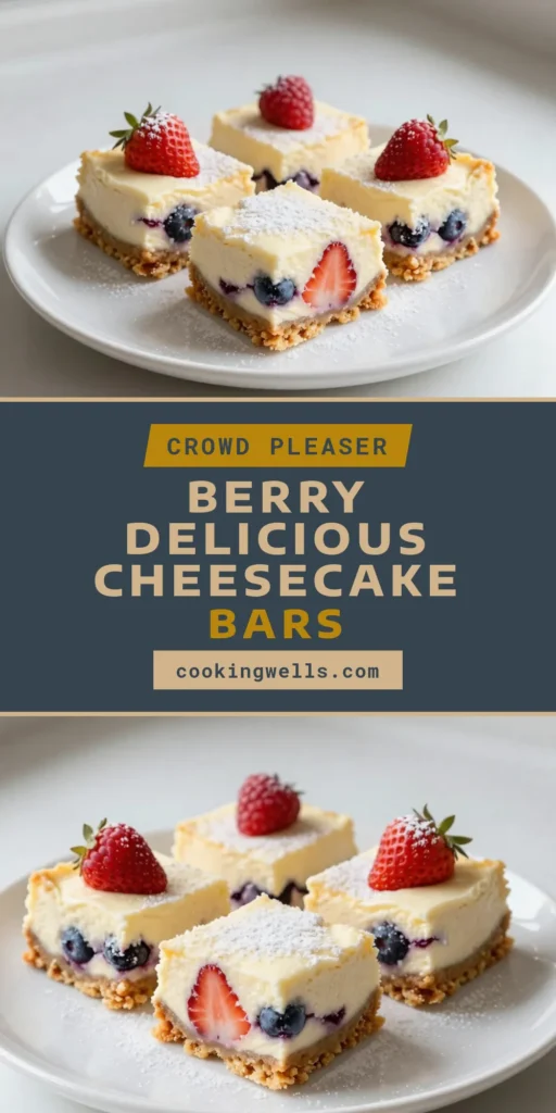 Indulge in these delicious Triple Berry Cheesecake Bars, the ultimate no-bake berry dessert that everyone will love! This easy cheesecake recipe is made with creamy cream cheese and topped with fresh mixed berries for a delightful treat. Perfect for gatherings or a sweet night in, these berry dessert bars are sure to impress! Try this simple recipe today and make your dessert dreams come true! Save for later! #TripleBerryCheesecakeBars #NoBakeDessert #CreamCheeseDessert #BerryDessertsRecipe