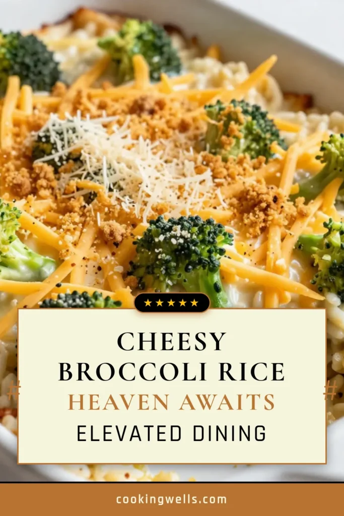 Discover the deliciousness of this Cheesy Broccoli Rice Casserole, the perfect easy broccoli casserole recipe for any meal! This creamy rice casserole combines fresh broccoli and rich cheddar cheese for a mouthwatering vegetarian broccoli dish. Baked to perfection with a golden topping, it’s sure to be a family favorite. Ready in just 50 minutes, add this recipe to your dinner rotation today! Save this idea now! #CheesyBroccoliCasserole #EasyCasserole #VegetarianRecipes #BakedBroccoliAndCheese