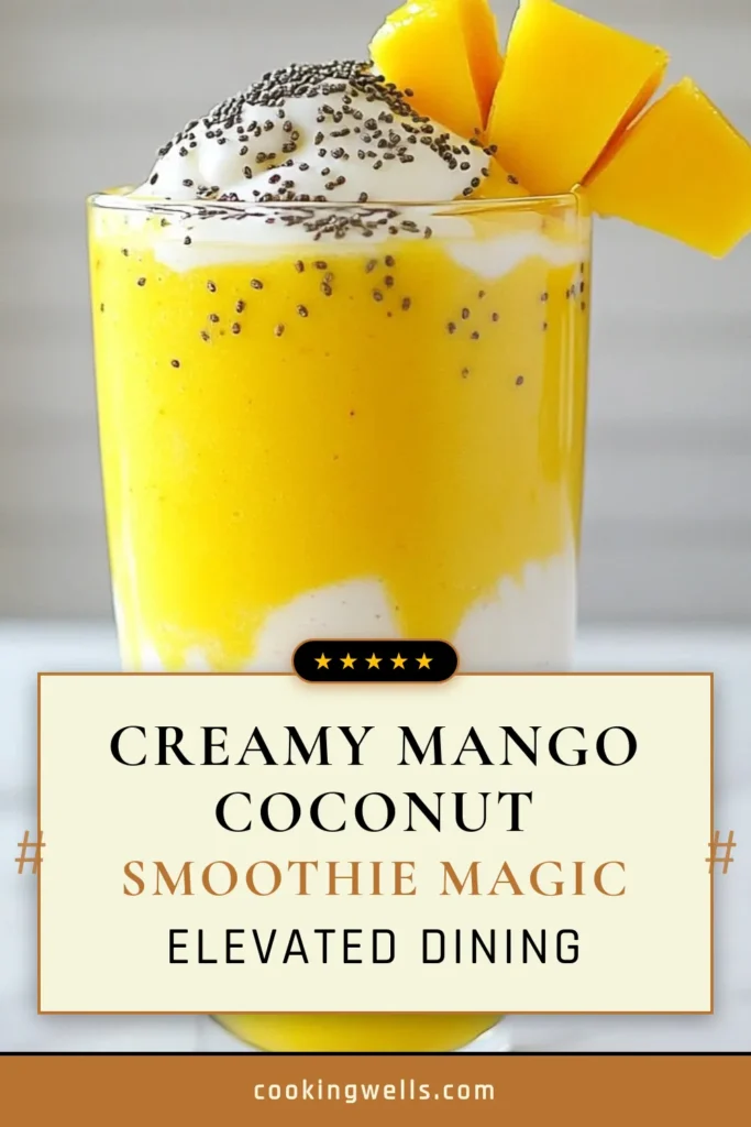 Indulge in a delicious and nutrient-packed Mango Coconut Chia Smoothie, perfect for a refreshing start to your day. This healthy smoothie recipe combines ripe mango, creamy coconut milk, and nutritious chia seeds for a delightful tropical flavor. Enjoy this vegan mango smoothie as a plant-based breakfast smoothie that will keep you energized. Try it today and taste the tropics! Save this recipe for your next morning boost! #MangoSmoothie #VeganRecipes #HealthyEating #SmoothieRecipe
