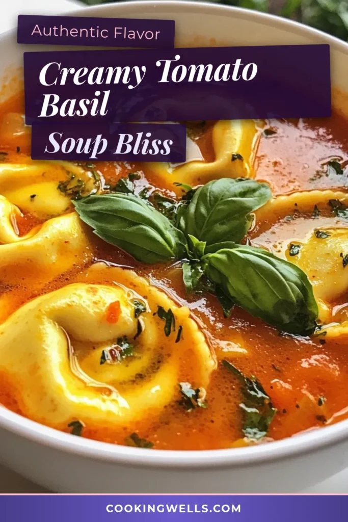 Indulge in a comforting bowl of creamy tomato basil tortellini soup that brings warmth and flavor to your table. This easy tortellini soup recipe combines rich creamy tomato soup with fresh basil, creating a delicious vegetarian tomato soup that's perfect for any occasion. Ready in just 30 minutes, it's a quick meal you'll love. Try it today and savor the goodness! #TortelliniSoupRecipe #VegetarianTomatoSoup #EasySoupRecipes #TomatoBasilSoup