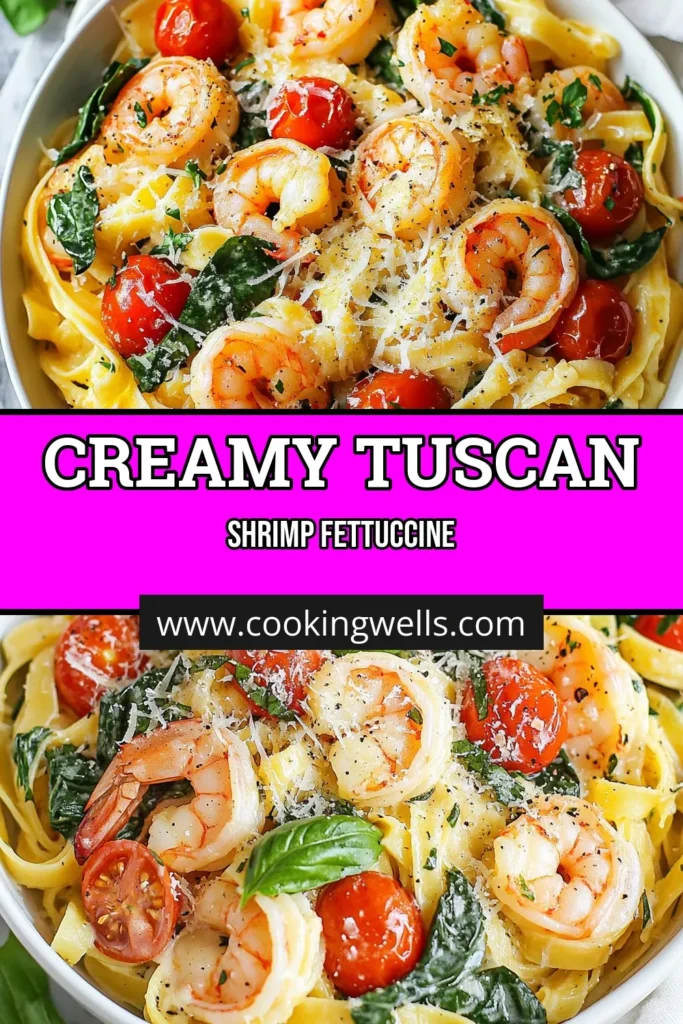 Indulge in this Tuscan shrimp pasta that's both easy and flavorful! This creamy shrimp pasta recipe features fettuccine with shrimp, cherry tomatoes, and fresh spinach, making it the perfect Italian shrimp pasta dish. Ready in just 30 minutes, it's ideal for a weeknight dinner. Don't miss out on creating this delicious meal! Save this easy shrimp pasta recipe for your next cooking adventure. #TuscanShrimpPasta #CreamyShrimpPasta #EasyShrimpPasta #ItalianShrimpPasta
