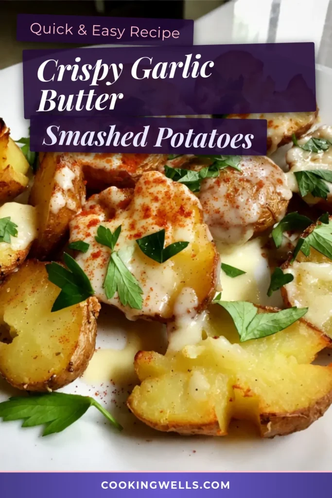 Indulge in these Garlic Butter Parmesan Smashed Potatoes for a simple yet delightful side dish. This easy garlic potato recipe features creamy Yukon gold potatoes, perfectly smashed for ultimate crispiness. Elevate your meals with this Parmesan smashed potatoes recipe that is sure to delight everyone. Save this delicious crispy smashed potatoes with garlic recipe for your next dinner! #GarlicButterSmashedPotatoes #YukonGoldPotatoes #EasyRecipes #CookingIdeas