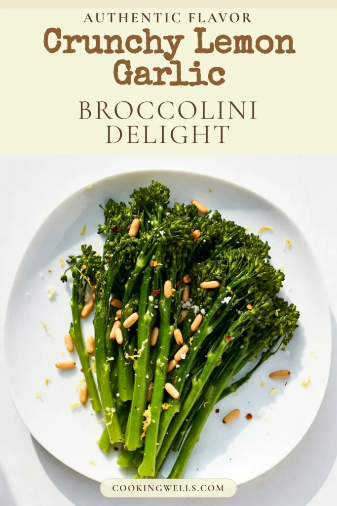 Discover the perfect Lemon Garlic Broccolini Recipe that elevates your meals effortlessly. This healthy broccolini side dish features crunchy broccolini with toasted pine nuts and zesty lemon flavors. It's a simple broccolini recipe packed with nutrients that everyone will love. Ready in just 15 minutes, this dish is ideal for any occasion. Try it today and enjoy a burst of fresh, lemon garlic vegetables! Save this recipe for later! #Broccolini #HealthyRecipes #SideDish #LemonGarlic