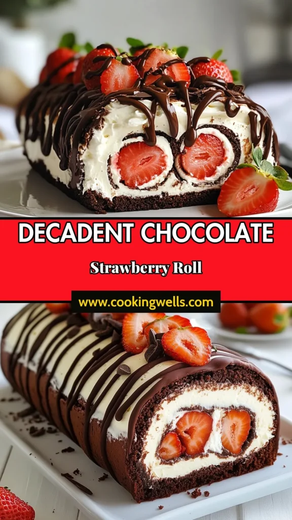 Indulge in this delightful chocolate strawberry swiss roll, a perfect blend of rich chocolate and fresh strawberries! This rolled cake recipe is not only easy to follow but also makes an impressive dessert for any occasion. With whipped cream and a drizzle of dark chocolate, it's a must-try for chocolate dessert recipes lovers and great for strawberry dessert recipes too. Save this swiss roll recipe for your next baking adventure! #ChocolateStrawberrySwissRoll #SwissRollRecipe #ChocolateDessertRecipes #StrawberryDessertRecipes