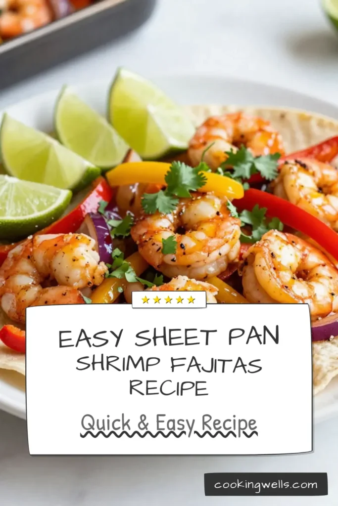 Discover the simplicity of Sheet Pan Shrimp Fajitas with this easy shrimp dinner recipe! This healthy shrimp fajitas dish combines juicy shrimp, bell peppers, and onions, all baked to perfection. Perfect for busy nights, this baked shrimp and vegetables recipe offers delicious flavors in just 30 minutes. Enjoy your meal wrapped in warm tortillas. Ready to spice up dinner? Save this recipe now! #SheetPanShrimpFajitas #ShrimpFajitasRecipe #EasyShrimpDinners #HealthyShrimpFajitas