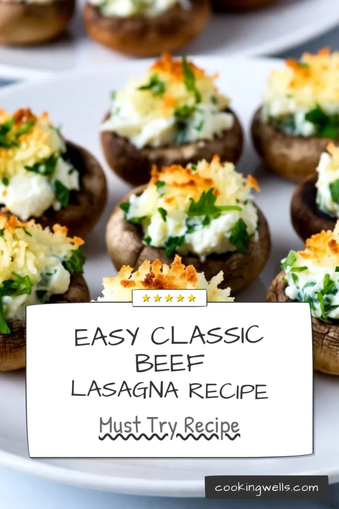 Savor the deliciousness of garlic parmesan stuffed mushrooms with this easy mushroom recipes! This creamy stuffed mushrooms appetizer is perfect for any gathering. Loaded with cream cheese, garlic, and baked stuffed mushrooms with cheese, they're sure to impress your guests. Get ready in just 40 minutes and enjoy the perfect starter or snack. Pin this garlic parmesan stuffed mushrooms recipe now! #StuffedMushrooms #MushroomRecipes #Appetizers #GarlicParmesan