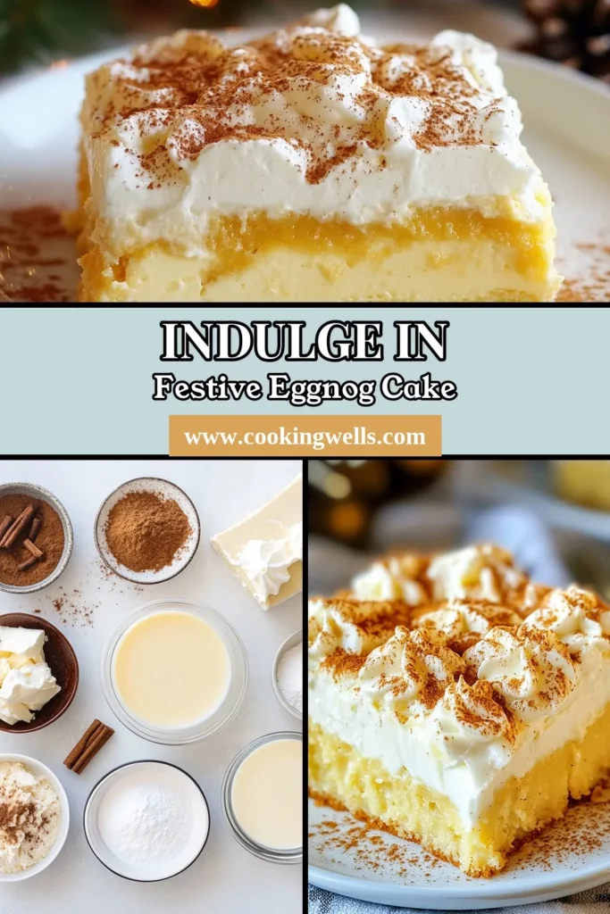 Indulge in the festive spirit with this delicious Eggnog Poke Cake! Perfect for Christmas dessert recipes, it combines creamy eggnog with spices for a delightful holiday treat. This easy poke cake is a showstopper for your festive baking ideas. Whip it up in no time and watch it vanish at your holiday gatherings! Save this recipe and make your celebrations even sweeter. #EggnogPokeCake #ChristmasDessertRecipes #EasyPokeCake #FestiveBakingIdeas