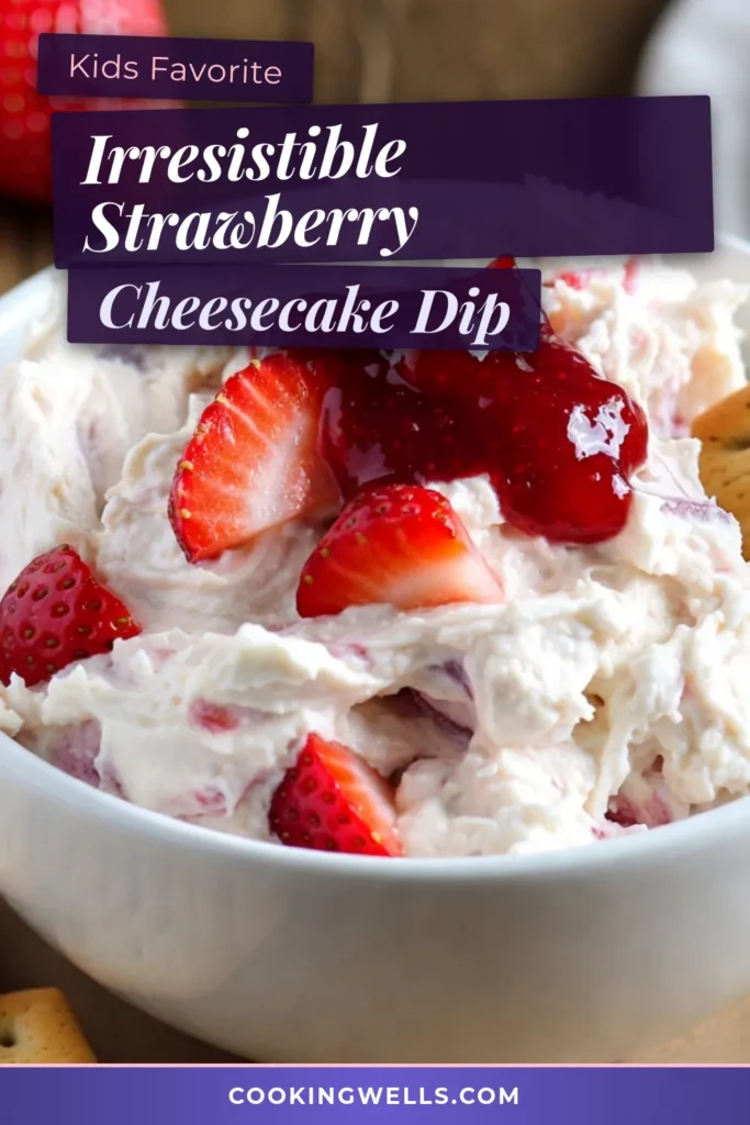 Indulge in this delicious Strawberry Cheesecake Dip recipe that’s perfect for any gathering! This easy cheesecake dip offers a creamy blend of cream cheese and fresh strawberries, making it a delightful strawberry dessert dip. With no-bake simplicity, your guests will love this cream cheese dip with strawberries. Serve it with graham crackers for dipping and make your next event a hit! Save this recipe now! #StrawberryCheesecakeDip #NoBakeDessert #DipRecipes #StrawberryDessert