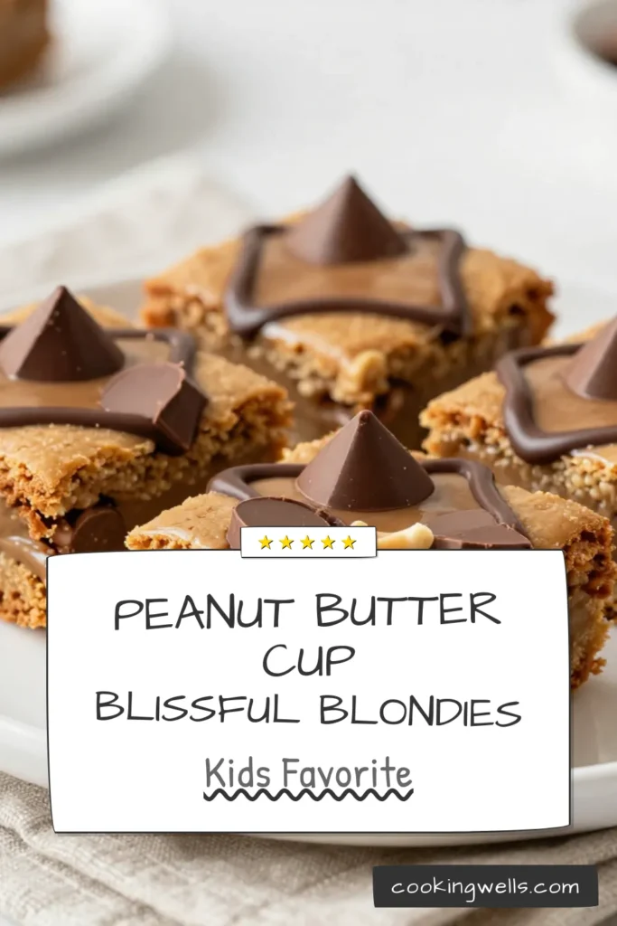 Indulge in these delicious peanut butter blondies! This easy blondie recipe is packed with creamy peanut butter and delectable chocolate peanut butter cups, making it a perfect dessert with peanut butter. Try this gluten-free blondies alternative that your family will love. Bake a batch today and experience pure joy in every bite! Save this chocolate peanut butter cup recipe for a sweet treat! #PeanutButterBlondies #DessertIdeas #BakingFromScratch #GlutenFreeDesserts