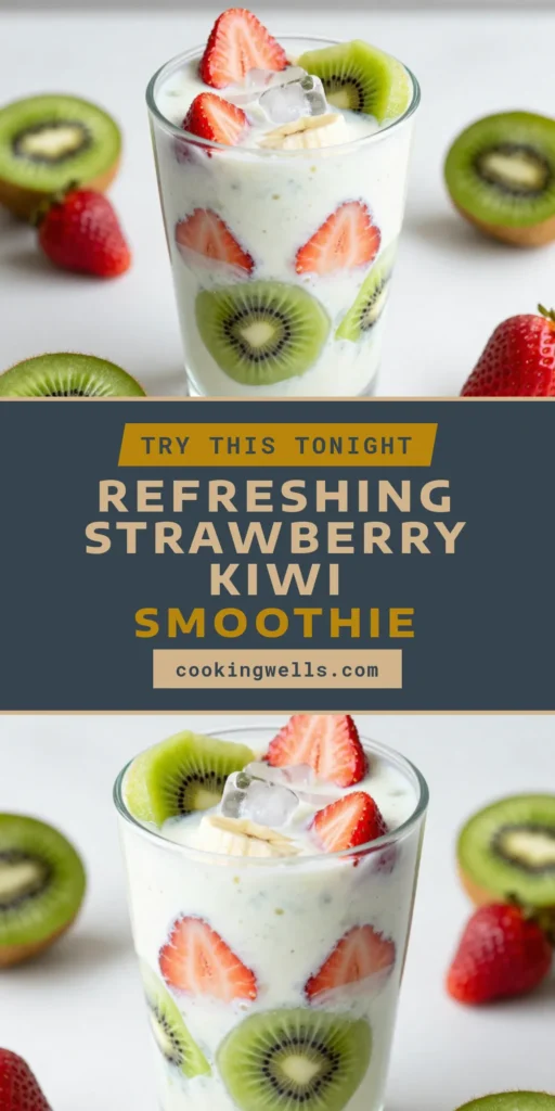 Enjoy a delicious and refreshing fruit smoothie with this easy strawberry kiwi smoothie recipe! Packed with fresh strawberries, ripe kiwis, and creamy yogurt, this tropical smoothie drink is perfect for warm days. It’s a healthy smoothie recipe that everyone will love! Blend it up in just 5 minutes for a nutritious boost. Try it now and savor the vibrant flavors! #StrawberryKiwiSmoothie #HealthySmoothie #TropicalSmoothie #EasySmoothieWithYogurt