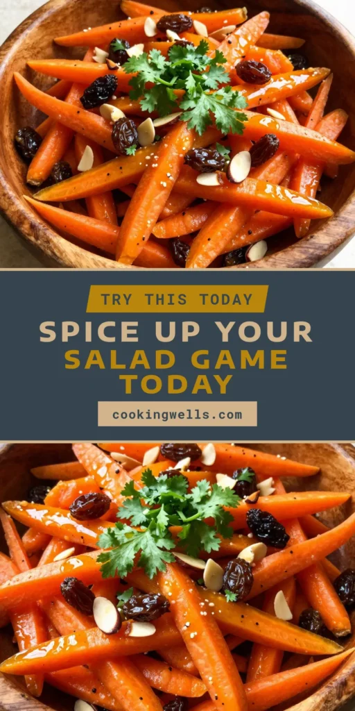 Looking for a vibrant and healthy dish? This Moroccan Carrot Salad is a spiced carrot salad recipe that will elevate your meal! Packed with flavors from cumin, cinnamon, and fresh herbs, it’s perfect for adding to your colorful salad ideas. Enjoy this Moroccan recipe with carrots as a delightful side or light lunch. Try it today and impress your friends with this healthy carrot recipe! Save this for later! #MoroccanCarrotSalad #HealthyRecipes #SaladIdeas #CarrotRecipes