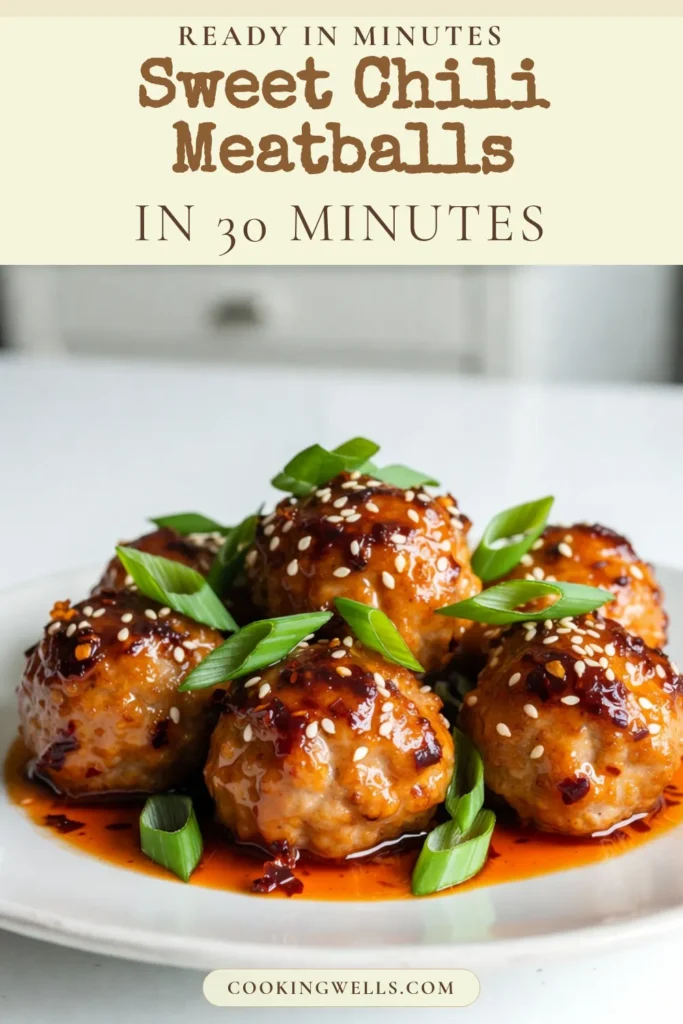 Savor the flavor with these sweet chili meatballs! This easy meatball recipe features ground chicken for a delicious twist on classic glazed meatballs. Our homemade sweet chili sauce adds the perfect kick. Great for weeknight dinners or party appetizers, these meatballs are sure to impress. Try this glazed meatballs recipe today for a fast and tasty meal! Save it for later! #SweetChiliMeatballs #EasyMeatballRecipes #HomemadeSweetChiliSauce #GroundChickenMeatballs