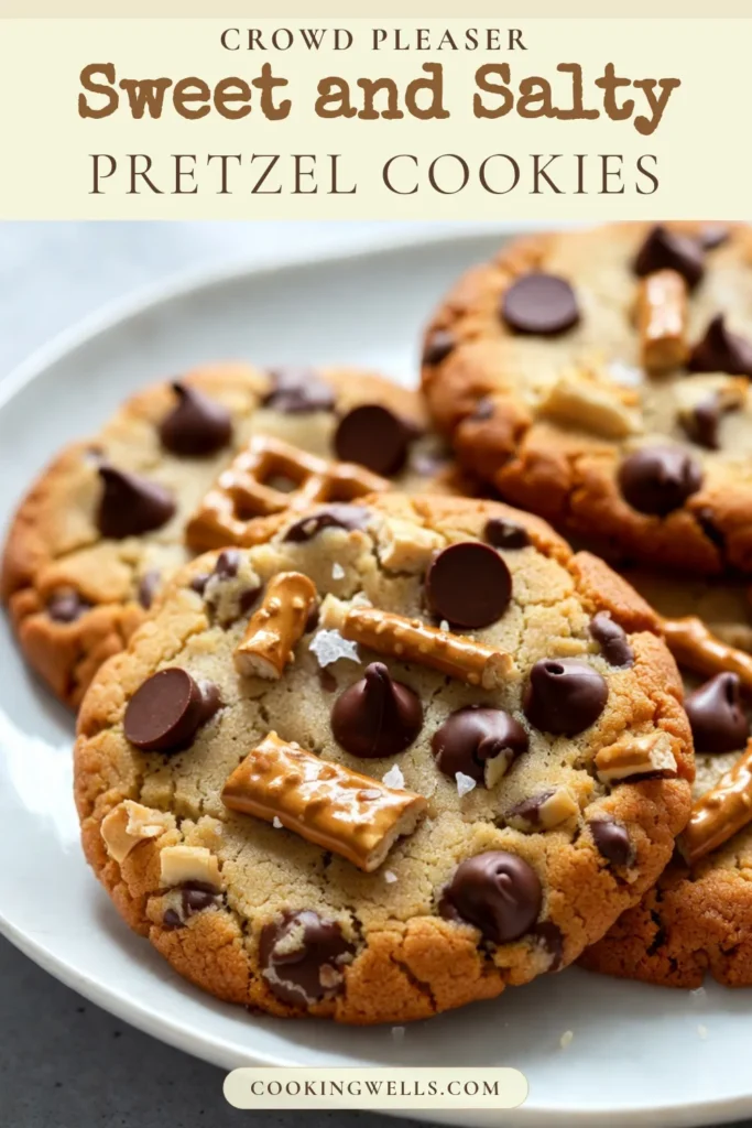 Indulge in the perfect blend of flavors with these Chocolate Chip Pretzel Cookies! These sweet and salty cookies are an easy cookie recipe that will satisfy your cravings. Made from scratch, these chocolate pretzel treats mix creamy butter, rich chocolate chips, and crunchy pretzels for a delightful treat. Try this homemade cookie idea today and impress your friends! Don't forget to save the recipe! #ChocolateChipPretzelCookies #SweetAndSaltyCookies #EasyCookieRecipe #ChocolatePretzelTreats