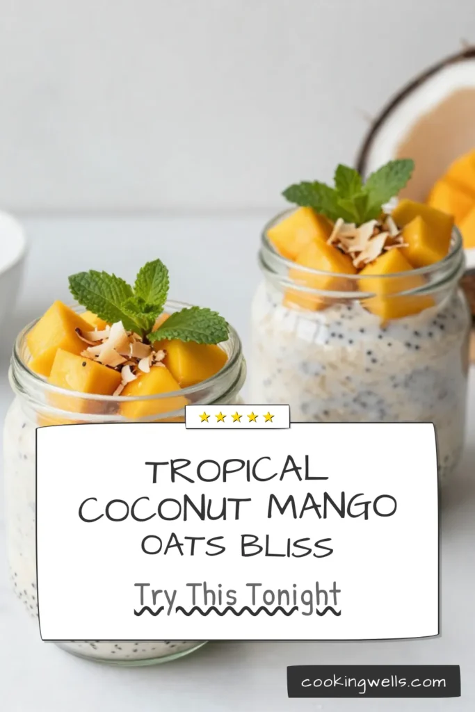 Start your morning right with delicious Coconut Mango Overnight Oats! This easy overnight oats recipe combines rolled oats, creamy coconut milk, and ripe mango for a tropical oatmeal experience. Packed with nutrients, this healthy breakfast idea also features chia seeds for extra texture. Perfect for meal prep, just mix and refrigerate overnight! Try this chia seed oats recipe today for a delightful breakfast. Save this recipe! #OvernightOats #HealthyBreakfast #TropicalOatmeal #CoconutMango