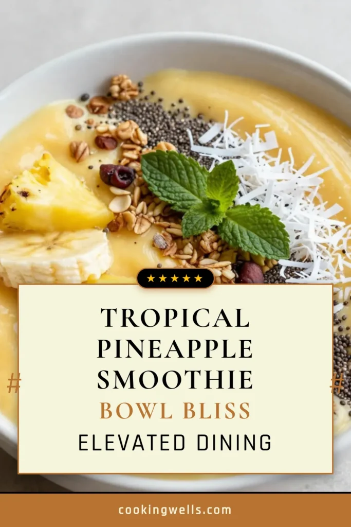 Indulge in a refreshing pineapple coconut smoothie bowl that transports you to a tropical paradise! This healthy smoothie bowl recipe is vegan and made with coconut milk for a creamy texture. With frozen pineapple, banana, and a sprinkle of chia seeds, it’s not just delicious but also packed with nutrients. Perfect for breakfast or a snack! Try this coconut milk smoothie recipe today and savor the flavors. Save for later! #SmoothieBowl #VeganRecipes #HealthyEating #TropicalRecipes