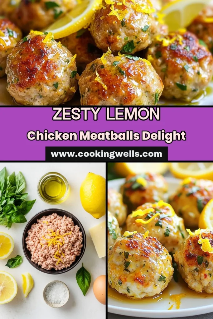 Looking for a tasty and healthy chicken meatballs recipe? Try these Lemon Herb Chicken Meatballs! Made with ground chicken and zesty lemon, this easy meatball recipe is perfect for a light weeknight dinner. Baked to perfection, they are not only delicious but also nutritious. Serve them warm and enjoy a burst of flavor in every bite! Pin this recipe now and elevate your dinner game! #LemonHerbChickenMeatballs #HealthyRecipes #GroundChickenRecipes #EasyMeatballRecipes