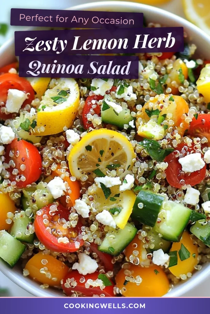 Discover the refreshing flavors of this Lemon Herb Quinoa Salad, a perfect addition to your healthy quinoa recipes collection. Packed with colorful vegetables, this quinoa salad with vegetables is not only nutritious but also satisfying. Enjoy this Mediterranean quinoa salad as a light meal or side dish. Try this fresh quinoa salad recipe today and elevate your dining experience! Save and share it now! #QuinoaSalad #HealthyRecipes #MediterraneanDiet #FreshSalads