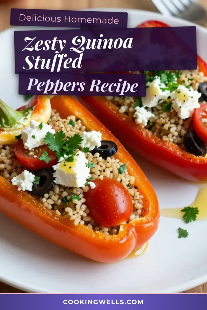 Discover the deliciousness of Lemon Herb Quinoa Stuffed Peppers, the perfect healthy stuffed bell peppers recipe! Packed with protein-rich quinoa, fresh herbs, and vibrant vegetables, this vegetarian quinoa dish is ideal for anyone craving easy bell pepper recipes. Whip up this nutritious meal in under an hour and impress your family or guests! Save this recipe for a tasty dinner tonight! #StuffedPeppers #HealthyEating #VegetarianRecipes #QuinoaDelight