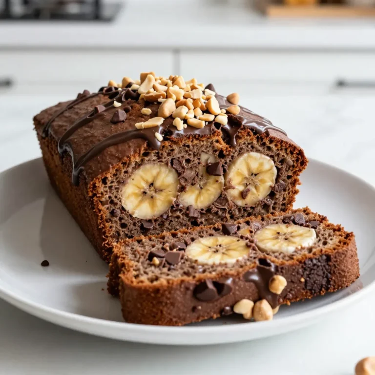 - 3 ripe bananas, mashed - 1/3 cup peanut butter (smooth or chunky) - 1/2 cup brown sugar - 1/4 cup granulated sugar - 2 large eggs - 1 teaspoon vanilla extract - 1 teaspoon baking soda - 1/4 teaspoon salt - 1 1/2 cups all-purpose flour - 1/2 cup chocolate chips (semi-sweet or dark) - 1/4 cup chopped peanuts (optional for topping) To make the best chocolate peanut butter banana bread, you need fresh, ripe bananas. They should be soft and brown for the sweetest flavor. Use smooth or chunky peanut butter based on your taste. This recipe calls for both brown and granulated sugar. The brown sugar adds moisture and depth, while granulated sugar gives a nice sweetness. You will also need two large eggs. They help bind everything together. One teaspoon of vanilla extract brings warmth to the mix. For the dry ingredients, you will use one teaspoon of baking soda and a quarter teaspoon of salt. These help the bread rise and enhance the flavor. You will also need one and a half cups of all-purpose flour. Finally, don’t forget the star of the show: half a cup of chocolate chips. You can choose semi-sweet or dark chocolate. If you want some crunch, add a quarter cup of chopped peanuts on top. Each ingredient plays a big role in making this bread moist, sweet, and full of flavor. {{ingredient_image_1}} 1. Preheat your oven to 350°F (175°C). Grease a 9x5-inch loaf pan or line it with parchment paper. 2. In a large mixing bowl, mash the ripe bananas. Add the peanut butter and mix until smooth. 3. Next, add the brown sugar and granulated sugar to the banana mix. Beat well until combined. 4. Incorporate the eggs one at a time. Mix in the vanilla extract until everything is well mixed. 1. In a separate bowl, whisk together the baking soda, salt, and all-purpose flour. This step helps to evenly distribute the leavening agent. 2. Gradually add the dry mixture to the wet mixture. Stir gently until just combined. Be careful not to overmix, as this can make the bread dense. 1. Gently fold in the chocolate chips. If you like, add chopped peanuts for extra crunch. 2. Pour the batter into your prepared loaf pan. Smooth the top with a spatula. 3. Optionally, sprinkle a few extra chocolate chips and peanuts on top for decoration. This adds a nice touch to your finished bread. - Avoiding overmixing: Mix just until the flour blends in. Overmixing makes the bread tough. You want a nice, soft texture. A few lumps are okay. They will bake out. - Choosing the right peanut butter: Use smooth peanut butter for a creamier bread. Chunky peanut butter adds fun texture. Both work well, so choose what you like best. - Knowing when the bread is done: Bake for 60 to 70 minutes. Insert a toothpick in the center. If it comes out clean, the bread is ready. If it has batter on it, bake a little longer. - Cooling recommendations: Let the bread cool in the pan for 10 minutes. Then, move it to a wire rack. This stops the bottom from getting soggy. Wait until it’s cool before slicing for the best texture. Pro Tips Choose Ripe Bananas: The riper the bananas, the sweeter and more flavorful your banana bread will be. Look for bananas with plenty of brown spots for the best results. Mix Gently: When combining the wet and dry ingredients, mix just until combined. Overmixing can lead to a dense and tough bread. Customize Your Chocolate: Feel free to experiment with different types of chocolate chips or even add some cocoa powder for an extra chocolatey flavor. Store Properly: To keep your banana bread fresh, wrap it tightly in plastic wrap and store it at room temperature for up to 3 days, or freeze it for longer storage. {{image_2}} You can change the taste of your chocolate peanut butter banana bread easily. Try using different types of chocolate chips. You can use semi-sweet, dark, or even white chocolate chips. Each type adds a unique twist to the flavor. You might also want to add nuts. Chopped walnuts or almonds can bring a nice crunch. If you like a bit of texture, mix in some chopped peanuts. This will make your banana bread even more fun to eat. If you need a gluten-free option, you can swap all-purpose flour for gluten-free flour. Almond flour or oat flour works well too. Just keep in mind that the texture may change a little. For sugar alternatives, try using honey or maple syrup instead of brown and granulated sugar. Both will keep the bread moist and add their own flavor. You can also use sugar substitutes like stevia for a lower calorie option. Be sure to adjust the amount based on the brand you choose. Store your chocolate peanut butter banana bread at room temperature. Wrap it in plastic wrap or foil. This keeps it fresh for up to three days. If you want to keep it longer, refrigeration works too. Just place it in an airtight container. It will last about a week in the fridge. Freezing is a great option for longer storage. Slice the bread first, then wrap each slice in plastic wrap. Place them in a freezer bag to prevent freezer burn. This way, you can enjoy a slice whenever you want! The banana bread lasts about five days at room temperature. In the fridge, it can stay fresh for up to a week. Look for signs of spoilage like mold or an off smell. If the bread feels very dry, it may not taste good anymore. If you freeze it, it can last for up to three months. Just thaw it in the fridge overnight before eating. Enjoy your delicious treat! Yes, you can use frozen bananas. Just thaw them first. They should be soft and easy to mash. This can add extra moisture to the bread. It’s a great way to use ripe bananas that you have stored. To make the bread less sweet, reduce the sugar. You can cut the brown sugar to 1/4 cup. You can also skip the granulated sugar. If you want more banana flavor, add an extra banana. This helps balance the taste without the extra sweetness. You can use several options for eggs. A common substitute is a flax egg. Mix one tablespoon of flaxseed meal with three tablespoons of water. Let it sit for five minutes until it thickens. Another option is unsweetened applesauce. Use 1/4 cup per egg. To make this bread vegan, switch out the eggs. Use a flax egg or applesauce as mentioned. Use a plant-based peanut butter too. Check if the chocolate chips are dairy-free before using them. These simple swaps keep the delicious flavor while making it vegan. You can make delicious banana peanut butter bread with just a few simple ingredients. We covered everything from mixing ripe bananas and peanut butter to baking tips. Remember to fold in chocolate chips for extra flavor. Choose your peanut butter wisely to get the best texture. This bread can be stored easily for days, and you can even freeze it. Try variations to suit your taste. Enjoy every bite of your homemade treat!