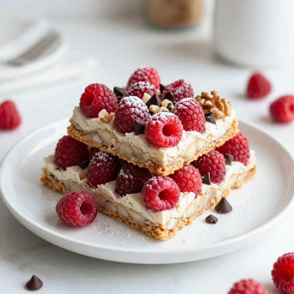 - 1 ½ cups graham cracker crumbs - ½ cup unsweetened shredded coconut - ½ cup unsalted butter, melted - 1 cup sweetened condensed milk - 1 cup fresh raspberries (or frozen, thawed and drained) - 1 cup semi-sweet chocolate chips - ½ cup chopped walnuts or pecans (optional) - ½ teaspoon vanilla extract - A pinch of salt For this recipe, you will need precise measurements to get the best results. Use 1 ½ cups of graham cracker crumbs to form a solid base. You will also need ½ cup of unsweetened shredded coconut to add flavor and texture. Melt ½ cup of unsalted butter to bind the crust together. The sweetened condensed milk requires 1 cup to make the layers creamy and sweet. Fresh raspberries bring a burst of flavor, so make sure to use 1 cup. You will want 1 cup of semi-sweet chocolate chips for that rich taste. If you like nuts, add ½ cup of chopped walnuts or pecans. Lastly, you will need ½ teaspoon of vanilla extract and a pinch of salt to enhance the flavors. You can customize your Raspberry Coconut Magic Bars with a few optional add-ins. Consider adding: - ½ cup of chopped nuts for crunch. - A sprinkle of sea salt on top for contrast. - A few white chocolate chips for a different sweetness. - A dash of almond extract for a unique twist. Feel free to mix and match these add-ins to make the bars your own! {{ingredient_image_1}} Start by preheating your oven to 350°F (175°C). Prepare a 9x9-inch baking pan. You can grease it or line it with parchment paper. This makes it easy to remove the bars later. Next, take a medium bowl. Add 1 ½ cups of graham cracker crumbs and ½ cup of shredded coconut. Pour in ½ cup of melted unsalted butter. Add a pinch of salt. Mix everything well until it looks like wet sand. Now, press this mixture into the bottom of the pan. Use your hands or the back of a measuring cup to pack it down firmly. This will be your crust. Once your crust is ready, pour 1 cup of sweetened condensed milk evenly over it. Use a spatula to spread it out. Next, scatter 1 cup of fresh raspberries on top. You can also use thawed, frozen raspberries if fresh ones are not available. Then, sprinkle 1 cup of semi-sweet chocolate chips over the raspberries. If you like nuts, add ½ cup of chopped walnuts or pecans now. Drizzle ½ teaspoon of vanilla extract on top. Gently press the toppings into the mixture. This helps them stick better. Place the pan in the oven and bake for 25-30 minutes. Keep an eye on it. You want the edges to be golden and the center to bubble slightly. When done, take the pan out of the oven. Let it cool completely in the pan. This step is super important. It helps the layers set well. For the best results, put the bars in the fridge for at least one hour after cooling. This makes cutting them easier and cleaner. Once chilled, cut into squares. Enjoy your delicious raspberry coconut magic bars! To make the best Raspberry Coconut Magic Bars, start by greasing your pan well. This helps the bars come out easily. Use parchment paper for extra ease. Make sure to press the crust firmly. A good base holds everything together. Bake until the edges are golden. This shows they are done. Let the bars cool completely before cutting. This makes slicing easier and keeps them neat. If you don't have graham cracker crumbs, use crushed cookies or oats. For a nut-free version, skip the nuts or use seeds. Unsweetened coconut can replace sweetened coconut. If you want less sweetness, reduce the sweetened condensed milk. You can also use almond or oat milk as a base for a lighter option. Cut the bars into small squares for easy serving. They are great for parties or family snacks. To impress guests, dust them with powdered sugar. You can also top them with extra raspberries or a drizzle of chocolate. Pair these bars with a scoop of vanilla ice cream for a yummy dessert. Pro Tips Use Fresh Raspberries: For the best flavor and texture, opt for fresh raspberries when in season. If using frozen, make sure to thaw and drain them well to avoid excess moisture. Pack the Crust Tightly: Ensure that the graham cracker crust is packed tightly in the pan. This will help it hold together better when cutting into squares. Cool Completely: Allow the magic bars to cool completely in the pan before cutting. For easier slicing, refrigerate them for at least an hour after cooling. Experiment with Nuts: Feel free to mix and match nuts in the recipe. Pecans, walnuts, or even almonds can add a delightful crunch and flavor to your bars. {{image_2}} You can swap raspberries for other fruits. Try blueberries, strawberries, or chopped apples. Each fruit adds a unique taste and color. Blueberries offer a sweet burst. Strawberries give a fresh, juicy flavor. Apples add a nice crunch. Mix and match fruits for fun combinations. To make these magic bars vegan, use coconut oil instead of butter. Replace sweetened condensed milk with a vegan version made from coconut milk. For gluten-free bars, choose gluten-free graham crackers. This way, everyone can enjoy this treat, no matter their diet. Want to change the chocolate? Use milk chocolate or white chocolate chips. You can also mix in chopped dark chocolate for a richer taste. If you're feeling adventurous, try adding cocoa powder to the crust. This gives a chocolatey twist to the base. To keep your Raspberry Coconut Magic Bars fresh, store them in an airtight container. This helps keep moisture in and keeps them from drying out. You can use a glass or plastic container with a lid. If you stack the bars, place parchment paper between them. This prevents sticking and makes it easy to grab one when you want a treat. When stored properly, these bars last about one week at room temperature. If you keep them in the fridge, they can last up to two weeks. You may notice they taste even better after a day or two. The flavors meld together, making each bite more delicious. If you want to save some for later, freezing is a great option. Cut the bars into squares first. Then, wrap each piece tightly in plastic wrap. Place the wrapped bars in a freezer-safe bag or container. They can last up to three months in the freezer. To enjoy, just thaw them in the fridge overnight. Or let them sit at room temperature for a few hours. Yes, you can use frozen raspberries in this recipe. Just make sure to thaw and drain them first. Frozen berries might add extra moisture, so draining is key. It helps keep your bars from being soggy. You still get that sweet, tart flavor in every bite. To make these bars gluten-free, swap the graham cracker crumbs. Use gluten-free graham crackers or almond flour instead. Both work well and keep the texture nice. Always check the labels of your ingredients. This way, you can enjoy these sweet treats without worry. The best way to melt butter is in the microwave. Cut the butter into small pieces and place it in a microwave-safe bowl. Heat in short bursts, about 10-15 seconds at a time. Stir after each burst until it's fully melted. This method prevents splatters and keeps the butter from burning. You can also melt butter on the stove in a small saucepan over low heat. Just keep an eye on it! In this post, I shared key tips for making great bars. We covered ingredients, step-by-step instructions, and smart storage ideas. You learned about baking tips, fruit choices, and how to adapt for diets. With these insights, you can make tasty bars your way. Remember, experimenting leads to new flavors and fun. Enjoy your bar-making journey!