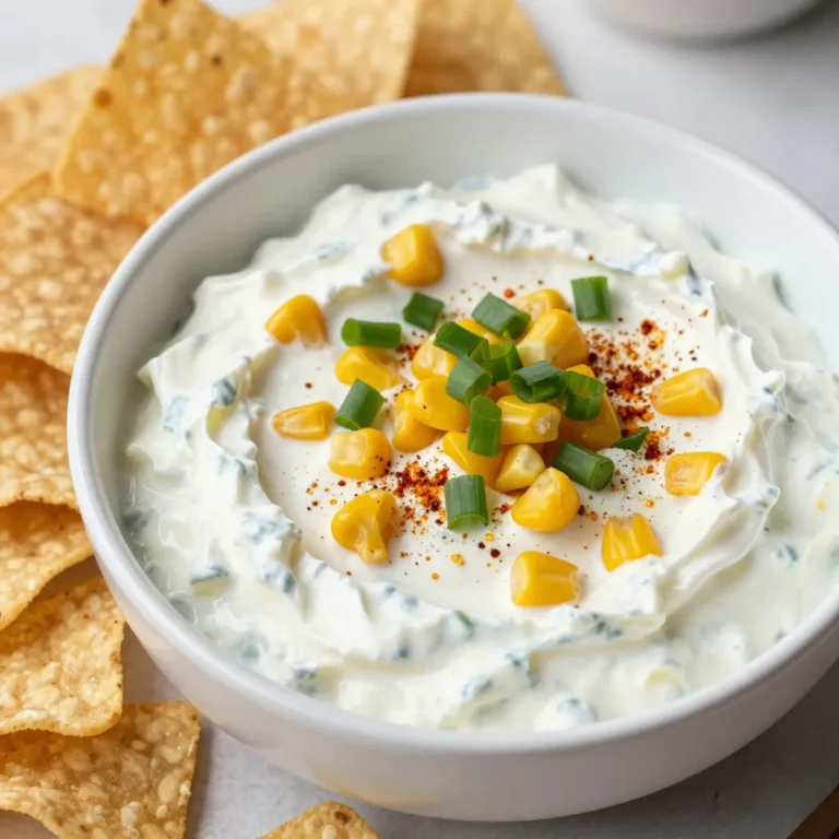 To make creamy jalapeño corn dip, you will need the following ingredients: - 1 can (15 oz) sweet corn, drained - 1 cup cream cheese, softened - 1 cup Greek yogurt - 1 cup shredded cheddar cheese - 2 jalapeños, finely chopped (remove seeds for less heat) - 1/4 cup green onions, sliced - 1 tsp garlic powder - 1 tsp onion powder - 1 tsp smoked paprika - Salt and pepper to taste - Tortilla chips for serving You can customize this dip. Try adding black beans or diced bell peppers for extra flavor. If you like more heat, keep some jalapeño seeds in. For a lighter dip, use reduced-fat cream cheese or yogurt. {{ingredient_image_1}} 1. Mix Cream Cheese and Yogurt: Start by placing the softened cream cheese and Greek yogurt in a large bowl. Use a hand mixer or a fork to blend them. You want a smooth and creamy mix. This step is key for a rich texture. 2. Add Cheese: Next, stir in the shredded cheddar cheese. Make sure to mix well. This adds a nice cheesy flavor to the dip. 3. Fold in Corn and Jalapeños: After that, add the drained sweet corn, chopped jalapeños, and sliced green onions. Use a spatula to gently fold these in. This helps keep the corn intact. 4. Season the Mixture: Now, sprinkle in the garlic powder, onion powder, smoked paprika, salt, and pepper. Stir everything together until well mixed. Tasting at this stage helps you adjust the seasonings. 5. Chill the Dip: Transfer the dip into a serving bowl. Cover it and refrigerate for at least 30 minutes. This time allows the flavors to meld together, making the dip taste even better. 6. Final Stir and Serve: Before serving, give it a good stir. Taste and adjust seasonings if needed. Serve chilled or at room temperature with tortilla chips for dipping. - Mixing Tips: To achieve the right texture, ensure the cream cheese is well softened. This makes it easier to blend with the yogurt. Use a hand mixer for the smoothest result. - Chilling Importance: Refrigerating the dip is crucial. It allows the flavors to blend and intensify. Plus, it gives the dip a thicker texture, making it more enjoyable with chips. To get your cream cheese soft, take it out of the fridge. Let it sit at room temperature for about 30 minutes. This helps it blend well with the Greek yogurt. If you’re short on time, cut the cream cheese into small cubes. Then, microwave it for about 10 seconds. Check if it’s soft enough and mix until smooth. For a lighter dip, you can use more Greek yogurt. This makes the dip creamy without being too heavy. Start with one cup of yogurt and adjust it to your taste. You can even replace some cream cheese with yogurt for a tangy twist. Herbs and spices can take your dip to the next level. Fresh cilantro or parsley adds a nice touch. You can also try adding a pinch of cumin for a warm flavor. If you like it spicy, sprinkle in some cayenne pepper or add more jalapeños. Balancing the heat from jalapeños is key. If your dip is too spicy, add more cream cheese or yogurt. This will help tone down the heat. For a milder flavor, remove the seeds and ribs from the jalapeños. You can also mix in sweet bell peppers for extra crunch without the heat. Pro Tips Chill for Best Flavor: Allowing the dip to chill in the refrigerator for at least 30 minutes helps all the flavors to meld together, resulting in a tastier dip. Adjust the Heat: For a milder dip, make sure to remove the seeds from the jalapeños. If you love spice, consider adding a dash of hot sauce or using spicier peppers. Customize Your Cheese: Feel free to mix different types of cheese, such as pepper jack or mozzarella, to give the dip a unique flavor profile. Serve with Variety: While tortilla chips are a classic pairing, consider serving the dip with fresh vegetables, pita chips, or even crackers for a fun twist. {{image_2}} You can easily make this dip dairy-free or vegan. Use cashew cream instead of cream cheese. Swap Greek yogurt with coconut yogurt for a tasty twist. If you want to add more texture, mix in black beans. They add protein and fiber. You can also throw in chopped bell peppers for sweetness and color. These small changes keep the dip fresh and fun. Get creative with how you serve this dip. Instead of tortilla chips, try sliced veggies like carrots or cucumbers. These add crunch and freshness. You could also use pita chips for a unique flavor. Want a heartier dish? Turn the dip into a main course. Spread it on a tortilla, add grilled chicken, and roll it up. This makes a great wrap for lunch or dinner. After enjoying your creamy jalapeño corn dip, store leftovers in an airtight container. This keeps the dip fresh and tasty. You can place it in the fridge for up to five days. If you notice it getting dry, stir in a little yogurt or cream cheese to restore its creaminess. Yes, you can freeze creamy jalapeño corn dip! This dip freezes well if you pack it in a freezer-safe container. It can last for about two months in the freezer. To thaw, move the dip to the fridge overnight. When you're ready to eat, reheat it gently in a microwave or on the stove. Stir it well to get the right texture back. Enjoy it with fresh tortilla chips for a quick snack! What can I serve with Creamy Jalapeño Corn Dip? You can serve this dip with tortilla chips for a crunchy bite. Fresh veggies like carrots or bell peppers work well too. You might also enjoy it with pita chips or crackers. This dip pairs great with grilled meats as a side. Can I make this dip ahead of time? Yes, you can make this dip ahead of time. Just prepare it and store it in the fridge. Make sure to cover it well. The flavors blend better after a few hours. It's perfect for parties or game days! What to do if the dip is too salty or spicy? If the dip is too salty, add more cream cheese or yogurt. This helps balance the salt. If it is too spicy, add more corn or yogurt. Both will cool down the heat from the jalapeños. How to adjust consistency if the dip is too thick or thin? If the dip is too thick, stir in a little more yogurt. This will loosen it up. If it is too thin, add more cream cheese to thicken it. Adjust until you reach the desired consistency. In this post, we explored the best ingredients for Creamy Jalapeño Corn Dip and how to prepare it step by step. I shared tips to make it creamy and enhance flavors. Variations allow for customization, and proper storage ensures freshness. Don't hesitate to try out new ingredients. Whether it's a party or a snack, this dip can shine in many ways. Follow these steps and tips, and enjoy your culinary creation.