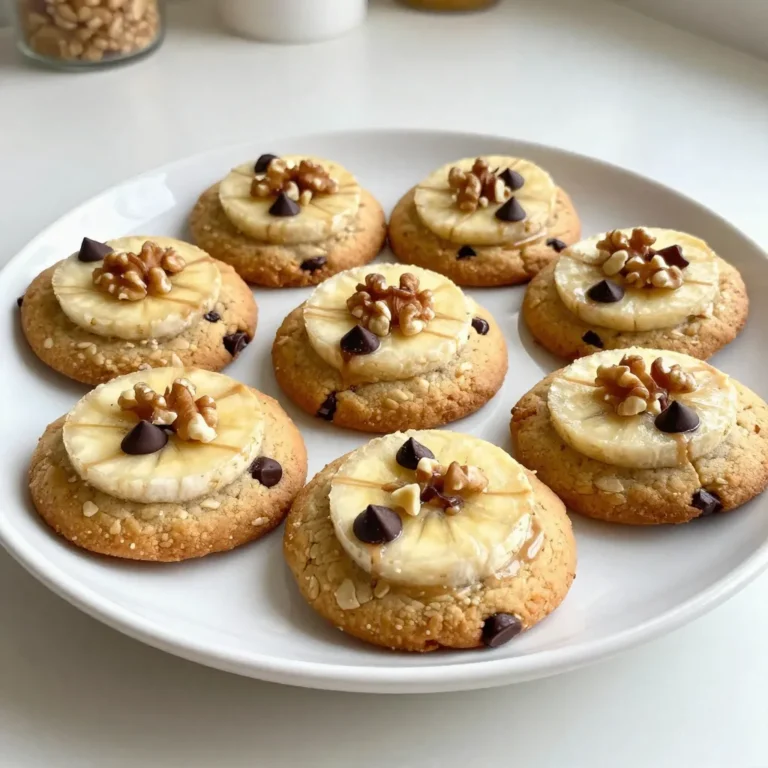 - 2 ripe bananas, mashed - 1 cup natural peanut butter - 1 cup rolled oats The main ingredients are simple and healthy. Ripe bananas give the cookies natural sweetness. Natural peanut butter adds creaminess and flavor. Rolled oats provide great texture and keep you full. - 1/2 teaspoon vanilla extract - 1/2 teaspoon baking soda - 1/4 teaspoon salt - Optional: 1/2 cup dark chocolate chips - Optional: 1/4 cup chopped walnuts or pecans Adding vanilla extract boosts the flavor. Baking soda helps the cookies rise and get fluffy. Salt balances the sweetness. You can mix in dark chocolate chips for a treat. Chopped walnuts or pecans add crunch and healthy fats. {{ingredient_image_1}} 1. First, preheat your oven to 350°F (175°C). Line a baking sheet with parchment paper. This helps to prevent sticking. 2. In a large bowl, mash the ripe bananas until smooth. Add the natural peanut butter. Mix them well until they are creamy and combined. 1. Now, add the rolled oats to the banana-peanut butter mix. Pour in the vanilla extract, baking soda, and salt. Stir everything together until it’s fully mixed. 2. If you want, fold in the dark chocolate chips and chopped nuts. This adds great flavor and texture to your cookies. 1. Use a tablespoon to scoop out dough portions. Place them on the prepared baking sheet, leaving about 2 inches between each scoop. 2. Next, use the back of a spoon to flatten each cookie slightly. They should look like small disks. 3. Bake your cookies in the oven for 10-12 minutes. You want the edges to be lightly golden. The centers may look soft, but they will firm up as they cool. 4. After baking, let the cookies cool on the baking sheet for about 5 minutes. Then, transfer them to a wire rack to cool completely. To make your cookies just right, start by mashing the bananas well. This helps create a smooth mix. If you want soft cookies, bake for about 10 minutes. For crunchier cookies, let them bake another minute or two. Keep an eye on them as they bake. The edges should turn golden. You can add fun flavors to your cookies! Try mixing in shredded coconut or dried fruit like raisins. This adds a nice chewiness. You can also use flavored peanut butter, like honey or chocolate, for a fun twist. It makes the cookies even more special. When it’s time to show off your cookies, arrange them on a wooden board or a bright plate. For a fun touch, sprinkle extra chocolate chips or nuts on top before serving. These cookies pair well with a glass of cold milk or a warm cup of tea. Enjoy the tasty treat! Pro Tips Use Overripe Bananas: The riper the bananas, the sweeter and more flavorful your cookies will be. Look for bananas with brown spots for the best results. Chilling the Dough: For a thicker cookie, consider chilling the dough for about 30 minutes before baking. This helps prevent them from spreading too much in the oven. Experiment with Mix-ins: Feel free to customize your cookies with different mix-ins like dried fruits, seeds, or coconut for added flavor and texture. Storage Tips: Keep the cookies in an airtight container at room temperature for up to a week, or freeze them for longer storage. Just thaw and enjoy! {{image_2}} You can make these cookies gluten-free easily. Just use gluten-free oats instead of regular rolled oats. This small change keeps the texture of the cookies while making them safe for those with gluten issues. Always check the labels of oats, as some may contain gluten due to cross-contamination. If you want a vegan version, look for vegan-friendly chocolate chips. There are many brands that do not use dairy. You can also skip the chocolate chips if you prefer. The cookies will still taste great with just the peanut butter and bananas. You can swap peanut butter for other nut butters. Almond butter or cashew butter work well. Both options add unique flavors to your cookies. Just remember that the taste and texture will change slightly, but it will still be yummy! To keep your cookies fresh, store them in an airtight container. A glass jar or a plastic container works well. Place a piece of parchment paper between layers if stacking. This helps prevent sticking. Keep the cookies at room temperature for the best taste. To freeze your cookies, let them cool completely first. Then, place them in a single layer on a baking sheet. Freeze for about an hour. Once firm, transfer them to a freezer-safe bag or container. Be sure to label it with the date. When you want to enjoy them, thaw the cookies at room temperature for about 30 minutes. You can also warm them in the oven for a few minutes. These cookies last about 4 to 5 days at room temperature. If you store them in the fridge, they can last up to a week. However, the taste and texture may change over time. For the best flavor, enjoy them fresh! You can make cookies without baking soda by using a different leavening agent. Baking powder is a great option. Use about 1 teaspoon of baking powder instead of baking soda. This helps the cookies rise while still keeping them soft. However, the texture may differ slightly. Yes, you can use natural sweeteners. Honey, maple syrup, or agave syrup work well. Use about 1/4 cup of your choice. Just remember to adjust the wet ingredients since these sweeteners add moisture. If you need a peanut butter substitute, try almond butter or sunflower seed butter. Both options have a similar texture and taste. If you have nut allergies, sunflower seed butter is a safe option. To check if the cookies are done, look for golden edges. The centers may still look soft, which is normal. They will firm up as they cool. Baking for 10-12 minutes usually gives great results. Yes, you can make the dough ahead of time. After mixing, store it in an airtight container. Keep it in the fridge for up to 24 hours. When ready to bake, just scoop and bake as usual. Peanut butter banana oat cookies are simple and fun to make. We covered the key ingredients you need, like ripe bananas and peanut butter. I shared easy steps for mixing and baking. You can add your favorite extras or adjust the texture. In the end, these cookies are not just tasty but also flexible. Whether you want gluten-free or vegan options, you can customize them. Enjoy your baking adventure—these cookies are sure to please everyone!