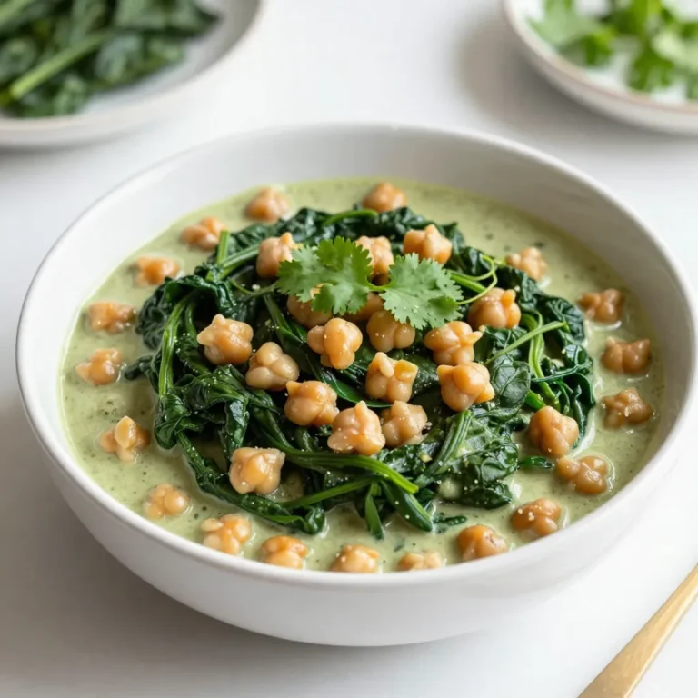 - 1 can (15 oz) chickpeas, drained and rinsed - 2 cups fresh spinach, washed and chopped - 1 can (14 oz) coconut milk Chickpeas are the star here. They provide protein and a nice texture. Spinach adds color and nutrition. Coconut milk gives the dish a creamy, rich taste. - 1 medium onion, finely chopped - 3 cloves garlic, minced - 1 tablespoon ginger, grated Onions add sweetness and depth. Garlic brings strong flavor, while ginger adds warmth. These aromatics form a tasty base for our curry. - 1 tablespoon olive oil - 1 tablespoon curry powder - 1 teaspoon turmeric powder - 1 teaspoon cumin seeds - Salt and pepper to taste Olive oil helps to cook and meld the flavors. Curry powder and turmeric give the dish its warm color and earthiness. Cumin seeds add a nutty taste, while salt and pepper round everything out. These ingredients work together to create a cozy, flavorful dish. Each one plays an important role in making this Chickpea Spinach Coconut Curry a hit. {{ingredient_image_1}} To start, I heat olive oil in a large pan over medium heat. I add cumin seeds and sautΓ© them for 1-2 minutes. This makes the seeds fragrant. Next, I add the finely chopped onion. I cook it for 5-7 minutes until it turns soft and translucent. After that, I stir in minced garlic and grated ginger. I cook these for another 1-2 minutes until they release their rich aroma. Now, itβs time to toast the spices. I sprinkle in curry powder and turmeric powder. I stir constantly for about 1 minute to bring out their flavors. Now, I pour in the can of coconut milk. I bring the mixture to a gentle simmer. This step creates a creamy base for my curry. Next, I add the drained chickpeas. I season with salt and pepper, letting it simmer for 10 minutes. This allows all the flavors to blend together beautifully. To finish, I stir in the washed and chopped spinach. I cook it for another 2-3 minutes until the spinach wilts. It adds a lovely green color and nutrients. After that, I taste the curry and adjust the seasoning if needed. Once Iβm satisfied with the flavors, I remove the pan from heat. Now, itβs time to serve hot, garnished with fresh cilantro on top. Balance Flavors To make a great curry, you must balance sweet and savory. The coconut milk adds creaminess and mild sweetness. Adjust the salt to bring out the flavors. Always taste as you cook. If it feels flat, add a pinch of salt. If itβs too salty, add a squeeze of lime or lemon. Ideal Cooking Temperature Keep the heat medium when cooking. Too high can burn the spices. Too low may not bring out their full flavor. You want the curry to simmer gently. This helps the chickpeas soak up all the tasty spices. Pairing with Rice or Naan This curry shines when served with rice or naan. The rice absorbs the sauce, making each bite delightful. Naan is perfect for dipping and scooping up every bit. Try basmati rice for a fragrant touch. Garnishing Options Garnish your curry with fresh cilantro. It adds a pop of color and fresh flavor. You can also add a dollop of yogurt for creaminess. A sprinkle of red pepper flakes adds a nice kick. Modifying Ingredient Amounts To make your curry spicier, increase the curry powder. You can also add more cumin seeds. Start with small amounts, tasting as you go. This helps you find the right heat for your taste. Adding Heat For extra heat, add fresh chili peppers or red pepper flakes. You can add them while toasting the spices. Another option is to stir in some chili paste at the end. This gives a nice punch without overwhelming the dish. Pro Tips Use Fresh Spinach: Fresh spinach adds a vibrant color and better flavor compared to frozen spinach. Make sure to wash and chop it right before adding it to the curry. Adjust Spice Levels: If you prefer a spicier dish, consider adding a pinch of red chili flakes or a diced chili pepper along with the garlic and ginger. Garnish with Lime: A squeeze of fresh lime juice just before serving can elevate the flavors and add a refreshing zing to the dish. Make it a Meal: Serve this curry with steamed rice or quinoa for a complete meal, packed with protein and nutrients. {{image_2}} You can easily switch up the protein in this curry. Tofu works great. It soaks up flavors well. Just press it first to remove excess water. Then, cut it into cubes and sautΓ© before adding it to the curry. You can also try other legumes. Beans like black beans or lentils can add a tasty twist. Just make sure to adjust the cooking time. Canned beans are quick, but dried beans need soaking and cooking. Adding more veggies makes this dish even better. Bell peppers can add color and crunch. Slice them into strips and toss them in with the onions. Carrots are another option. They add sweetness and texture. Chop them into small pieces and cook them with the onions. You can also mix in other greens like kale for extra nutrients. Don't be afraid to play with spices. Different spices can give your curry a new taste. Try adding garam masala for warmth. You could also experiment with curry blends from different regions. Herbs can also change the flavor. Fresh basil or mint can brighten the dish. Add them just before serving for the best taste. This way, you can make your curry unique every time. To store your Chickpea Spinach Coconut Curry, let it cool first. Transfer leftovers to an airtight container. The curry stays fresh for about 3 to 4 days in the fridge. Make sure to seal the container well to keep out air and moisture. You can freeze this curry for later use. First, let it cool completely. Place the curry in a freezer-safe container. Leave some space at the top for expansion. It will last up to 3 months in the freezer. Label the container with the date for easy tracking. Reheating the curry is easy. You can use the stove or microwave. For the stove, pour the curry into a pan and heat over low. Stir often to avoid burning. For the microwave, place the curry in a microwave-safe bowl. Heat in short bursts, stirring in between. Always check the temperature before serving to ensure it is hot throughout. You can use canned spinach, but fresh is better. Fresh spinach has more flavor and nutrients. Canned spinach often has added salt and a mushy texture. If you use canned, rinse it well to reduce salt. This way, you keep more taste and health benefits in your dish. Yes, this recipe is vegan-friendly. All the ingredients are plant-based. The chickpeas give protein, and coconut milk adds creaminess. You can enjoy this dish without any animal products. Itβs a great choice for vegans and anyone who loves plants. This recipe is already gluten-free! All the ingredients are safe for a gluten-free diet. If you serve it with rice, use gluten-free rice. Always check for gluten in any packaged items. This way, you enjoy the curry without worry. This blog post shows you how to make a tasty chickpea curry. You learned about the main ingredients, spices, and cooking steps. I shared tips to perfect your dish and suggested tasty variations. Plus, I provided storage and reheating advice. Curry is fun to make and easy to customize. You can adjust flavors and try new ingredients. I hope you enjoy cooking and eating your delicious chickpea curry!