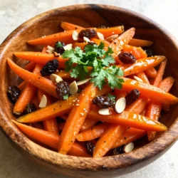 - 4 large carrots, peeled and grated - 1/2 cup raisins or currants - 1/4 cup sliced almonds or walnuts - 1/4 cup fresh cilantro, chopped - 1 tablespoon ground cumin - 1 teaspoon ground cinnamon - 1 teaspoon ground coriander - 1/2 teaspoon cayenne pepper (adjust to taste) - 3 tablespoons olive oil - 2 tablespoons freshly squeezed lemon juice - Salt and pepper to taste To make this Moroccan spiced carrot salad, gather all your ingredients first. Fresh carrots are the star here. Choose large ones, as they deliver the best flavor when grated. The sweetness from raisins or currants adds a nice touch. I love using sliced almonds or walnuts for their crunch. Fresh cilantro brings a burst of color and flavor to the dish. Next, we need spices. Ground cumin is essential for that warm, earthy taste. Cinnamon adds a hint of sweetness, while coriander brings a bright note. Cayenne pepper gives it a slight kick; you can adjust the amount based on your spice preference. For the dressing, olive oil is key. It adds richness and helps blend the flavors. Fresh lemon juice brightens the salad, while salt and pepper enhance all the tastes. Make sure you have everything ready before you start, as it makes the process smooth and fun! {{ingredient_image_1}} First, peel and grate the carrots. Use a box grater or food processor for ease. You want about four large carrots to make this salad bright and colorful. Next, in a large mixing bowl, combine the grated carrots and half a cup of raisins or currants. The sweetness of the raisins adds a nice contrast to the carrots. In a smaller bowl, mix your spices. Use one tablespoon of ground cumin, one teaspoon of ground cinnamon, one teaspoon of ground coriander, and half a teaspoon of cayenne pepper. Adjust the cayenne to your taste for heat. Add three tablespoons of olive oil and two tablespoons of freshly squeezed lemon juice. Season with salt and pepper. Whisk this mixture well to blend all the flavors. Pour the spiced dressing over the carrot and raisin mixture. Toss everything together gently to coat the carrots evenly. Then, fold in a quarter cup of chopped fresh cilantro and a quarter cup of sliced almonds or walnuts for crunch. Let the salad chill for about 10-15 minutes. This waiting time allows the flavors to blend beautifully. Taste it before serving and adjust the seasoning, if needed. Adjusting Spice Levels You can change the spice levels based on your taste. If you love heat, add more cayenne pepper. Start with a little and taste as you go. This way, you find your perfect balance of spice. Fresh Herbs Addition Adding fresh herbs boosts the flavor. Cilantro is great, but you can also try mint or parsley. These herbs add freshness and flavor to the salad. Just chop them finely and mix them in. Serving Suggestions For a fun serving idea, use a rustic wooden bowl. This adds a warm touch to your dish. You can also serve it on a colorful plate. This makes the vibrant orange carrots pop. Garnishing Techniques Garnish with extra cilantro and whole nuts on top. This gives your salad a lovely look. It makes it inviting and ready to eat. A sprinkle of lemon zest can also add a nice touch. Using Pre-Packaged Ingredients You can save time by using pre-packaged grated carrots. They are easy to find in stores. This cuts down your prep time. You still get the same great flavor! Grating Carrots Efficiently If you prefer fresh carrots, use a box grater or food processor. These tools make grating quick and easy. You can grate all four carrots in just a few minutes. This keeps your salad prep fast and fun. Pro Tips Use Fresh Spices: Freshly ground spices enhance the flavor of the salad significantly. Consider grinding your cumin and coriander just before use for a more vibrant taste. Adjust Sweetness: Depending on your preference, you can add a tablespoon of honey or maple syrup for a touch of sweetness to balance the spices. Chill Before Serving: For an even more refreshing taste, refrigerate the salad for about 30 minutes before serving to let the flavors develop further. Experiment with Nuts: Feel free to swap almonds or walnuts with other nuts such as pistachios or pecans for a different texture and flavor experience. {{image_2}} You can switch up the nuts in this salad. If you don't have almonds or walnuts, try pecans or pistachios. Both add a nice crunch. For dried fruits, feel free to use dried apricots or figs instead of raisins or currants. These options add a new twist to the salad. Want a spicy kick? Add more cayenne pepper or even some diced jalapeños. This will make the salad lively. If you love citrus, add lemon or orange zest. This brightens the flavors and adds freshness to every bite. This salad is vegan-friendly already. You can enjoy it without any animal products. For gluten-free options, check your nuts and dried fruits. Most are gluten-free, but always read labels to be sure. This way, everyone can enjoy this tasty dish! - Refrigerating Leftovers After enjoying your Moroccan spiced carrot salad, store leftovers in a sealed container. This keeps the salad fresh and tasty. Place it in the fridge right away. It will stay good for a few days. - Freezing Options Freezing is not the best option for this salad. The texture of the carrots and nuts can change. If you must freeze it, pack it tightly in a freezer-safe container. Use it within a month for the best flavor. - Best Timeframe for Consumption Enjoy your salad within 3 to 5 days when stored in the fridge. This ensures you get the best taste and quality. - Signs of Spoilage Check for any off smells or changes in color. If the salad becomes mushy or dry, it’s time to toss it. Fresh ingredients are key to a great dish. - Enjoying Cold vs. Warm This salad is best served cold. The flavors blend beautifully when chilled. If you prefer it warm, heat it gently on low. Watch carefully to avoid overcooking the carrots. Enjoy it the way you like! To add heat to your salad, use more cayenne pepper. Start with 1 teaspoon. If you want more, gradually increase the amount. You can also try adding chili flakes or a dash of hot sauce. Mix these into the dressing for a balanced flavor. Taste as you go to find your perfect spice level. Yes, you can make this salad ahead of time. Prepare it up to a day in advance. Just skip adding the nuts and cilantro until you're ready to serve. This keeps the salad fresh and crunchy. Store it in the fridge in an airtight container. Let it sit for a few minutes at room temperature before serving. This salad pairs well with grilled chicken or fish. It also complements couscous or quinoa dishes nicely. Try it with pita bread and hummus for a light meal. For a complete dinner, serve with roasted vegetables. The bright flavors of the salad balance well with hearty dishes. This blog post explored the key ingredients, pasta techniques, and tips for a flavorful salad. We covered essential ingredients like carrots, nuts, and spices, along with simple preparation steps. I shared storage tips and ways to customize the recipe to fit your taste. In closing, this salad offers a tasty and healthy option for any meal. You can enjoy its flavors and adapt it as needed. Get creative, and make it your own!