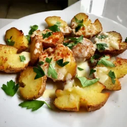 - 2 pounds baby Yukon gold potatoes - 4 tablespoons unsalted butter - 4 garlic cloves, minced - ½ cup grated Parmesan cheese - 2 tablespoons fresh parsley, chopped - Salt and pepper to taste - 1 teaspoon smoked paprika (optional) - Olive oil for drizzling You can swap baby Yukon gold potatoes for red or fingerling potatoes. These options work well too. If you want to avoid dairy, use vegan butter instead of unsalted butter. Nutritional yeast can replace the Parmesan cheese for a cheesy flavor. Fresh parsley adds color, but you can use dried herbs if needed. Just remember, dried herbs are stronger, so use less. Always choose firm potatoes with smooth skin. Avoid any with blemishes or sprouts. For garlic, look for firm bulbs that feel heavy. Fresh garlic has a stronger flavor than old garlic. When choosing parsley, pick vibrant green leaves with no browning. Fresh herbs add a nice touch to the dish. {{ingredient_image_1}} Follow these easy steps to make Garlic Butter Parmesan Smashed Potatoes. First, take 2 pounds of baby Yukon gold potatoes. Put them in a big pot and cover them with cold water. Add a pinch of salt. Then, bring the water to a boil. Cook the potatoes for 15-20 minutes. They should be tender when you poke them with a fork. While the potatoes cook, preheat your oven to 425°F (220°C). This will help the potatoes get crispy. Next, make the garlic butter. In a small saucepan, melt 4 tablespoons of unsalted butter over low heat. Add 4 minced garlic cloves. Stir often for 2-3 minutes until it smells great. Make sure not to let the garlic brown. After cooking, drain the potatoes. Place them on a baking sheet with parchment paper. Use a fork or potato masher to gently smash each potato. Flatten them without breaking apart. Drizzle the garlic butter over the smashed potatoes. Make sure each potato gets a good coating. Sprinkle ½ cup of grated Parmesan cheese on top. You can add 1 teaspoon of smoked paprika for extra flavor if you want. Season with salt and pepper to taste. Now, roast the potatoes in the oven for 20-25 minutes. Look for crispy edges and melted cheese. Once done, take them out of the oven. Add some fresh chopped parsley on top. This adds color and freshness. The key to great smashed potatoes is boiling and roasting. Boiling makes them soft. Roasting gives them crunch. Always use fresh garlic for the best flavor. Melted butter with garlic is a simple but tasty addition. When smashing, don’t overdo it. You want them flat, not mashed completely. Avoid these common mistakes for perfect Garlic Butter Parmesan Smashed Potatoes. Do not skip the boiling step. This makes sure the potatoes cook through. Also, don’t let the garlic burn in the butter. It can make the dish taste bitter. When smashing, be gentle. If you smash too hard, the potatoes can fall apart. Lastly, don’t forget to season well with salt and pepper. This step is key to enhancing the flavors. To boost the flavor of your Garlic Butter Parmesan Smashed Potatoes, use fresh garlic. Fresh garlic gives a strong taste that dried garlic cannot match. You can also try adding herbs like thyme or rosemary for a new twist. If you want a little heat, sprinkle some red pepper flakes on top. This small change can add a nice kick. Using quality Parmesan cheese is key too. Look for freshly grated cheese. It melts better and tastes richer. Don't forget the finishing touch: a drizzle of good olive oil right before serving. It adds a nice shine and flavor that makes these potatoes pop. The texture of your potatoes matters a lot. For the best results, choose baby Yukon gold potatoes. They are waxy and creamy, making them perfect for smashing. Make sure to boil them until they are tender but not falling apart. If you smash them too hard, they can turn gummy. Aim for a gentle press to keep them fluffy. When you roast them in the oven, watch for the edges. You want them crispy and golden. The garlic butter helps with this too. Drizzle it generously over the potatoes before baking. This helps the flavors seep in while keeping the outside nice and crunchy. Garlic Butter Parmesan Smashed Potatoes are a great side for many meals. They pair well with grilled meats, like chicken or steak. You can also serve them with fish for a lighter option. For a complete meal, add a fresh salad on the side. A simple green salad with lemon vinaigrette complements the richness of the potatoes. You can also serve them alongside roasted vegetables for a colorful plate. Feel free to get creative with your plating. A sprinkle of fresh parsley adds color and a fresh taste. These potatoes can steal the show at any dinner! Pro Tips Use Fresh Garlic: Freshly minced garlic will provide a more robust flavor compared to pre-minced garlic, enhancing the taste of your potatoes. Don't Overcook the Potatoes: Ensure the potatoes are fork-tender but not mushy to maintain their structure during the smashing process. Experiment with Cheese: Try different types of cheese like cheddar or feta for a unique flavor twist on your smashed potatoes. Serve Immediately: These potatoes are best enjoyed fresh out of the oven while the edges are still crispy and the cheese is melty. {{image_2}} You can easily change the flavors of these smashed potatoes. Try adding different cheeses. Cheddar or feta can bring a new taste. You may also swap the garlic for shallots for a milder flavor. For a spicy kick, add red pepper flakes or chili powder. If you love herbs, fresh rosemary or thyme can enhance the dish. To make these potatoes vegan, replace the butter with olive oil or vegan butter. Use nutritional yeast instead of Parmesan for a cheesy taste. This dish is naturally gluten-free, so it fits many diets. Always check labels when using packaged products to ensure they are gluten-free. Explore global flavors with your smashed potatoes. For an Italian twist, mix in sun-dried tomatoes and basil. If you want a Mexican flair, add queso fresco and cilantro. For a French vibe, use herbes de Provence and a splash of white wine. Each twist makes these potatoes unique and fun! To keep your Garlic Butter Parmesan Smashed Potatoes fresh, let them cool first. Then, place the leftovers in an airtight container. Store them in the fridge for up to three days. If you want to enjoy them later, make sure to label the container with the date. This simple step helps you track freshness. When you're ready to eat your leftovers, there are easy ways to reheat them. The best way is to use the oven. Preheat your oven to 350°F (175°C). Spread the smashed potatoes on a baking sheet. Heat for about 15 minutes or until they are hot. This method keeps them crispy. You can also use the microwave, but they might lose some crunch. Heat them in short bursts, stirring in between to warm evenly. If you want to save your Garlic Butter Parmesan Smashed Potatoes for later, freezing is a great option. First, let them cool completely. Then, place them in a freezer-safe bag or container. Make sure to remove as much air as possible. They can stay in the freezer for up to three months. When you're ready to eat, thaw them in the fridge overnight before reheating. Yes, you can use other potatoes. Russets or red potatoes work well. Yukon gold gives a creamy taste. Choose potatoes that are similar in size for even cooking. To keep your smashed potatoes crispy, follow these steps: - Boil them well: Make sure potatoes are tender before smashing. - Use high heat: Bake at 425°F to get crispy edges. - Don't crowd the pan: Give them space on the baking sheet. - Drizzle with olive oil: This helps them crisp up nicely. Garlic Butter Parmesan Smashed Potatoes pair well with many dishes. Here are some ideas: - Grilled chicken: The flavors blend perfectly. - Steak: A hearty meal that satisfies. - Roasted vegetables: Adds color and nutrition. - Salads: A fresh side balances the heaviness of potatoes. This blog post covered all you need to know about cooking delicious Garlic Butter Parmesan Smashed Potatoes. We discussed key ingredients, cooking steps, and useful tips. I shared ways to enhance flavor and texture, while offering various twists to suit different diets. Storing leftovers is simple, and I answered common questions to guide you. As you cook, remember to experiment and have fun. Enjoy your meals and impress your friends and family!
